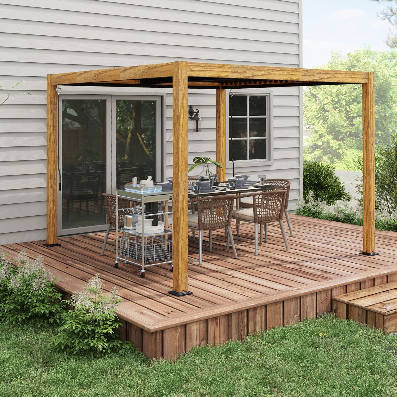 Outsunny Pergola ca.3 x 3 m Pavillon Gartenpavillon für Balkon Alu