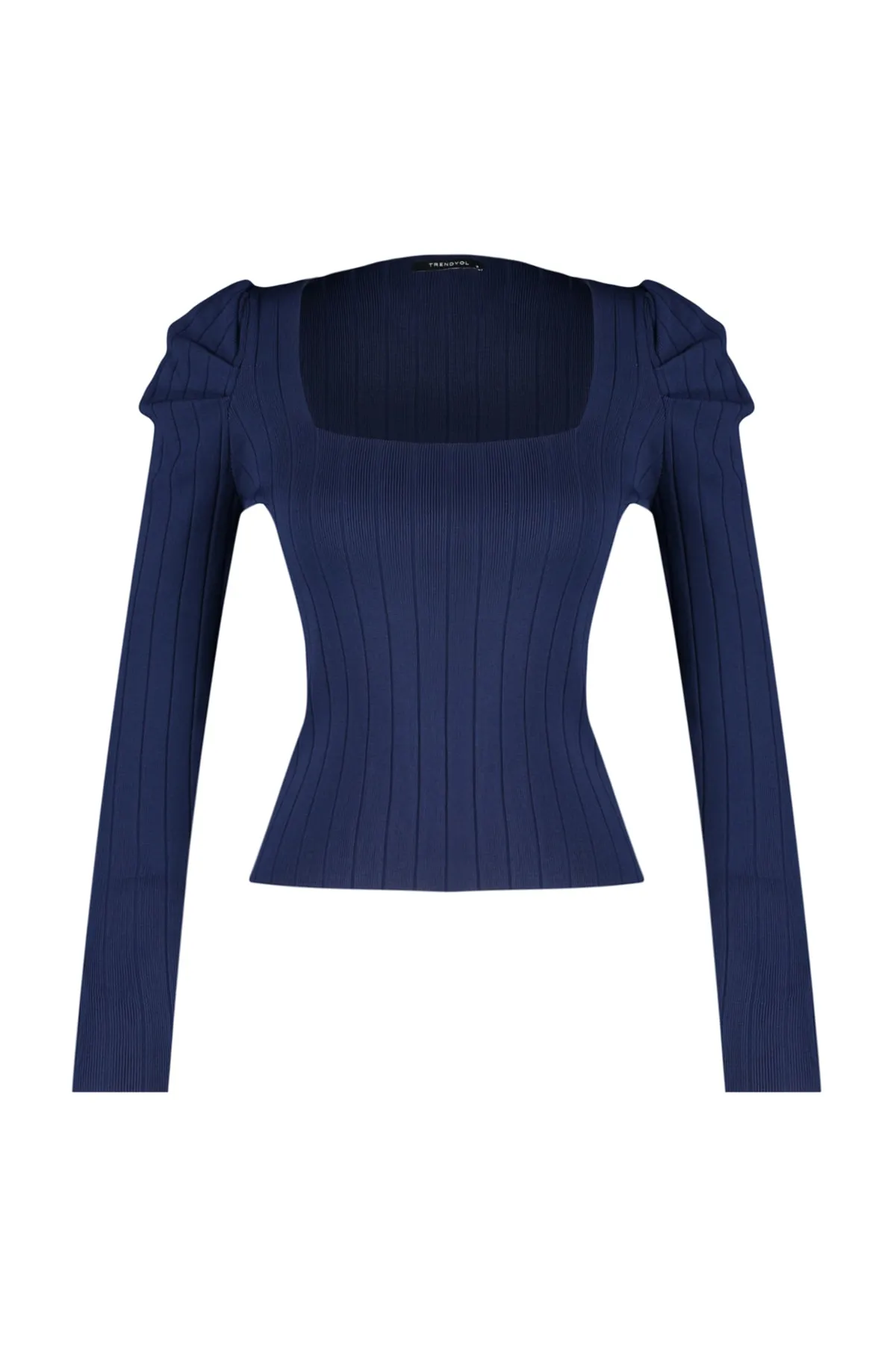 Trendyol Collection  Marineblauer Strickpullover mit gerafftem quadratischem Kragen TWOAW21KZ0649
