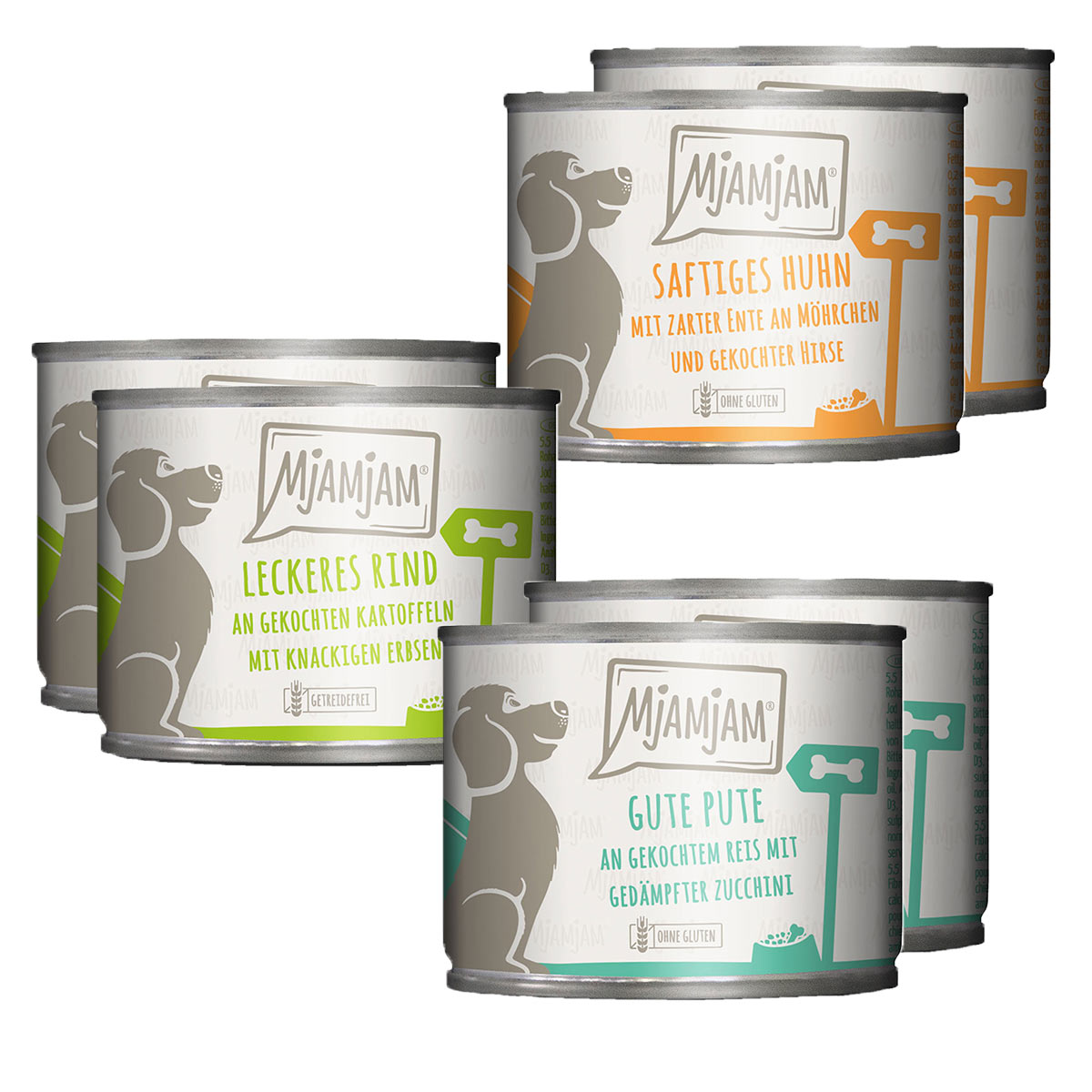 MjAMjAM Mixpaket I Huhn&Ente, Rind, Pute 6x200g bei ZooRoyal