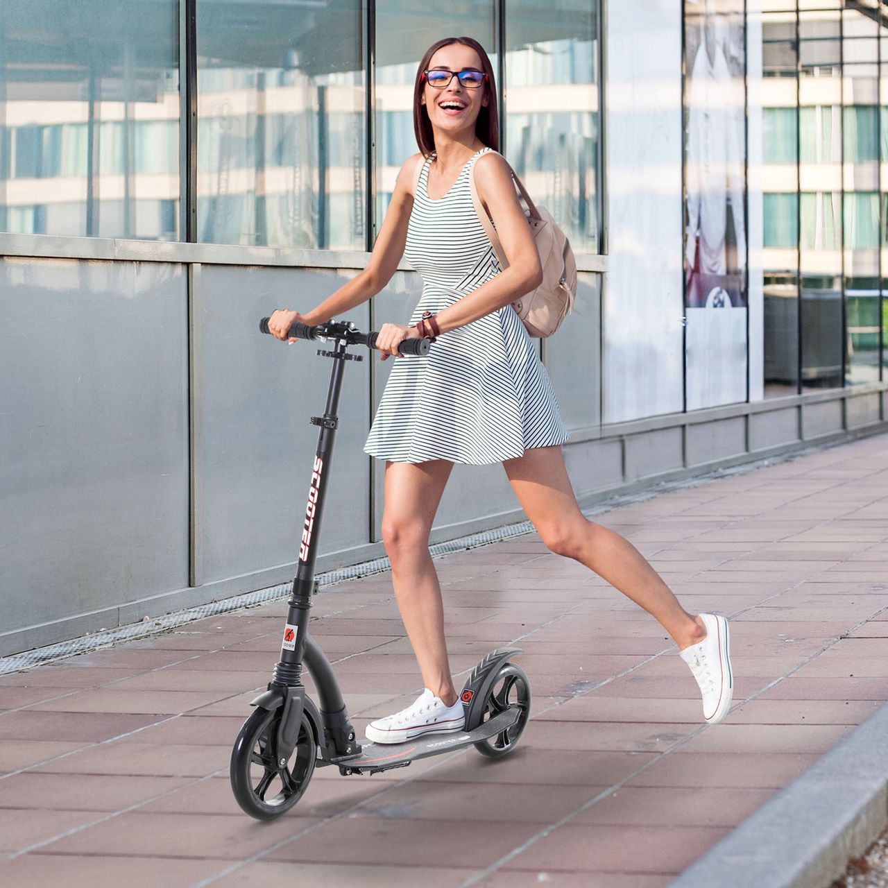 HOMCOM Kinderscooter Kickscooter mit Stoßdämpfung Tretroller Schwarz 92,5 x 37,5 x 87-101,5 cm