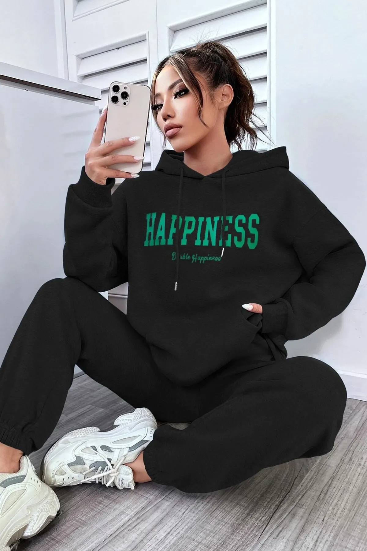 uyguntarz  Bedrucktes Unisex-Trainingsanzug-Set „Happiness“.