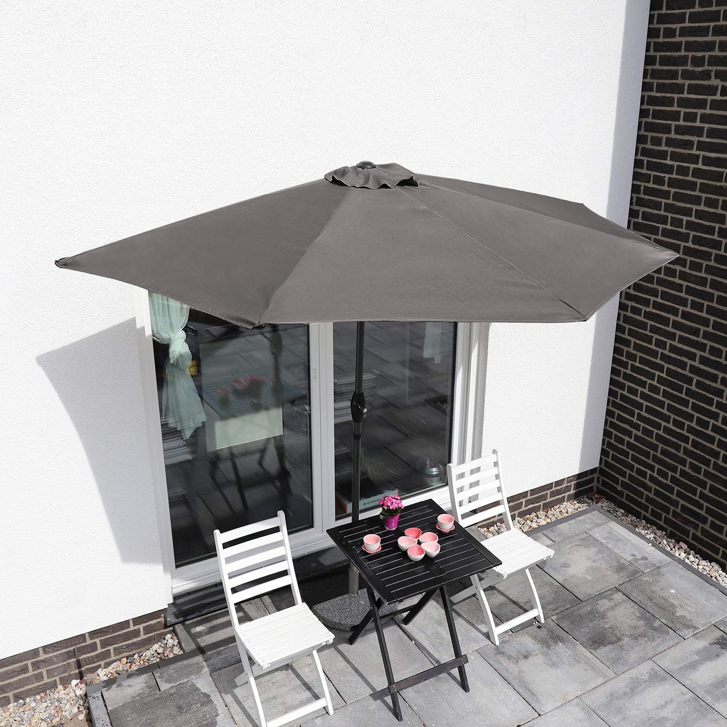 Sekey Balkonschirm 270cm Sonnenschirm Halbrund mit Kurbel, Sonnenschutz 50+