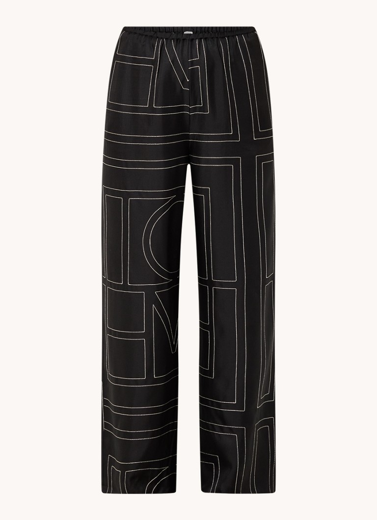 Pantaloni cropped in seta a vita alta e gamba dritta con stampa grafica TOTEME.