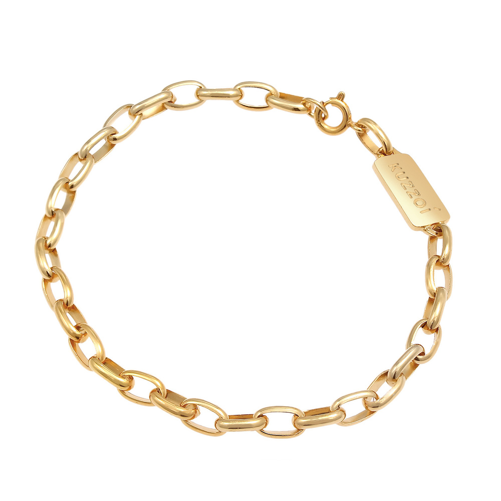 KUZZOI KUZZOI Bracelet Chaîne maille forçat ovale solide de base en 925/1000 argent mass Bracelet