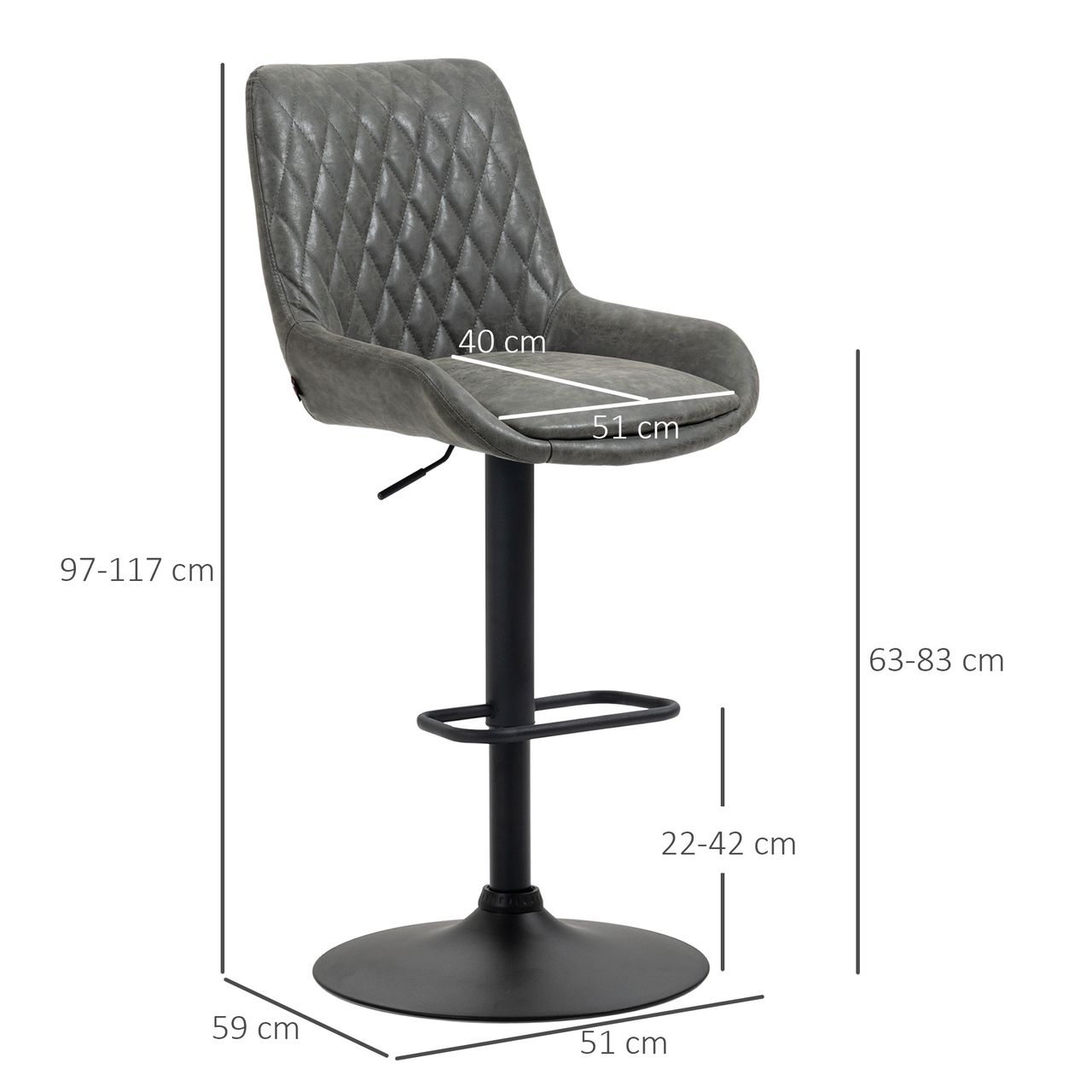 HOMCOM 2er-Set Barhocker Barstuhl höhenverstellbar Tresenstuhl mit Fußstütze