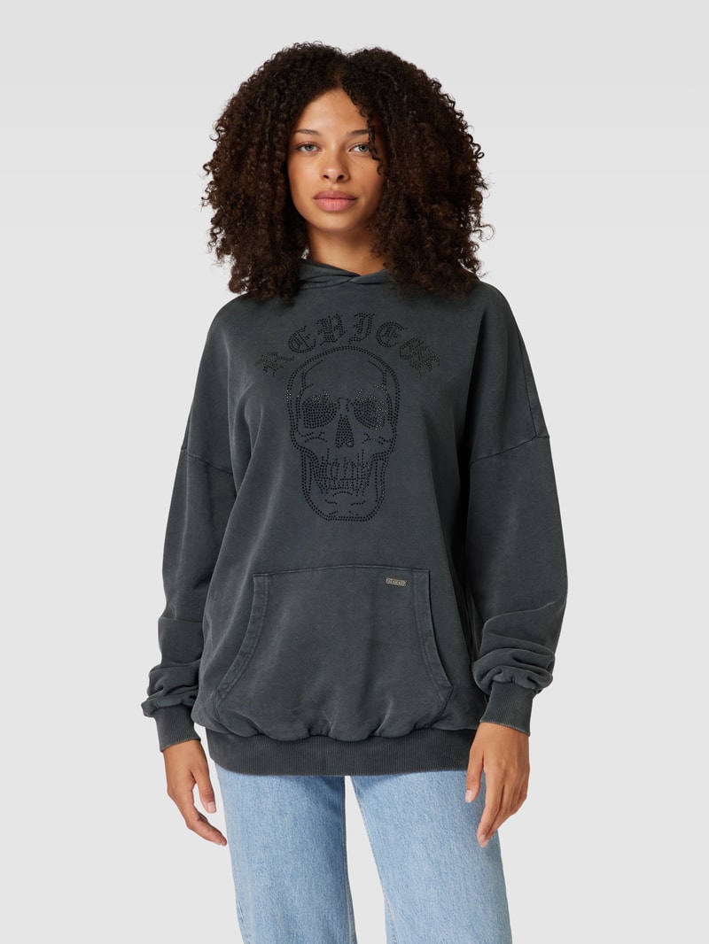 Hoodie mit Ziersteinbesatz in anthrazit