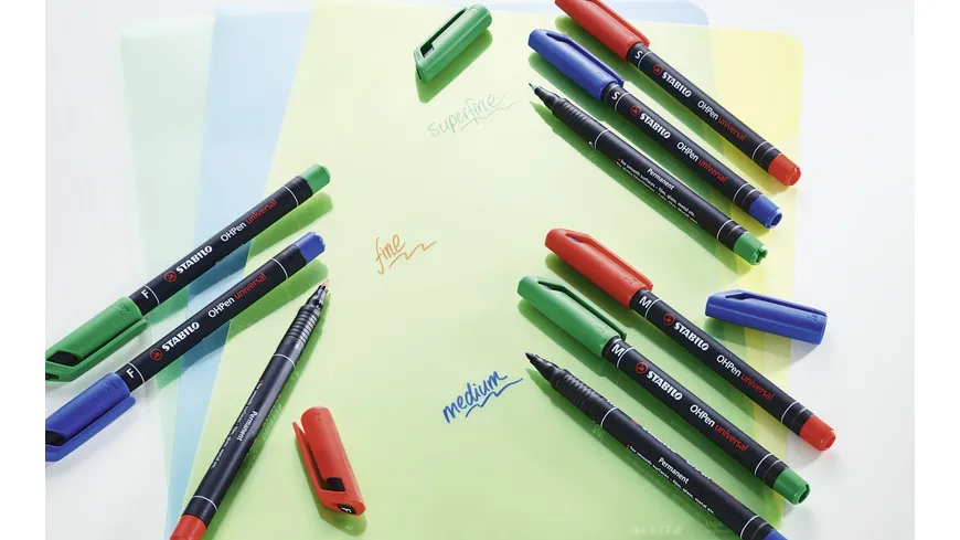 STABILO® Folienstift - STABILO OHPen universal - permanent fein - 4er Pack - grün, rot, blau, schwarz sortiert