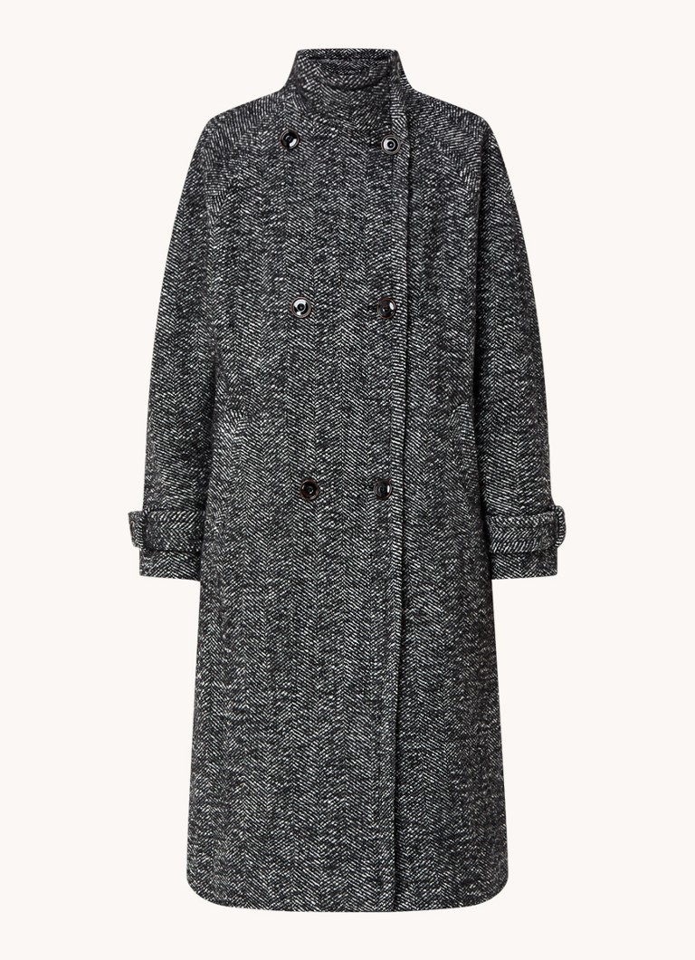 Palton Sessùn Bleecker din amestec de lână alpaca cu model în spic de herringbone.