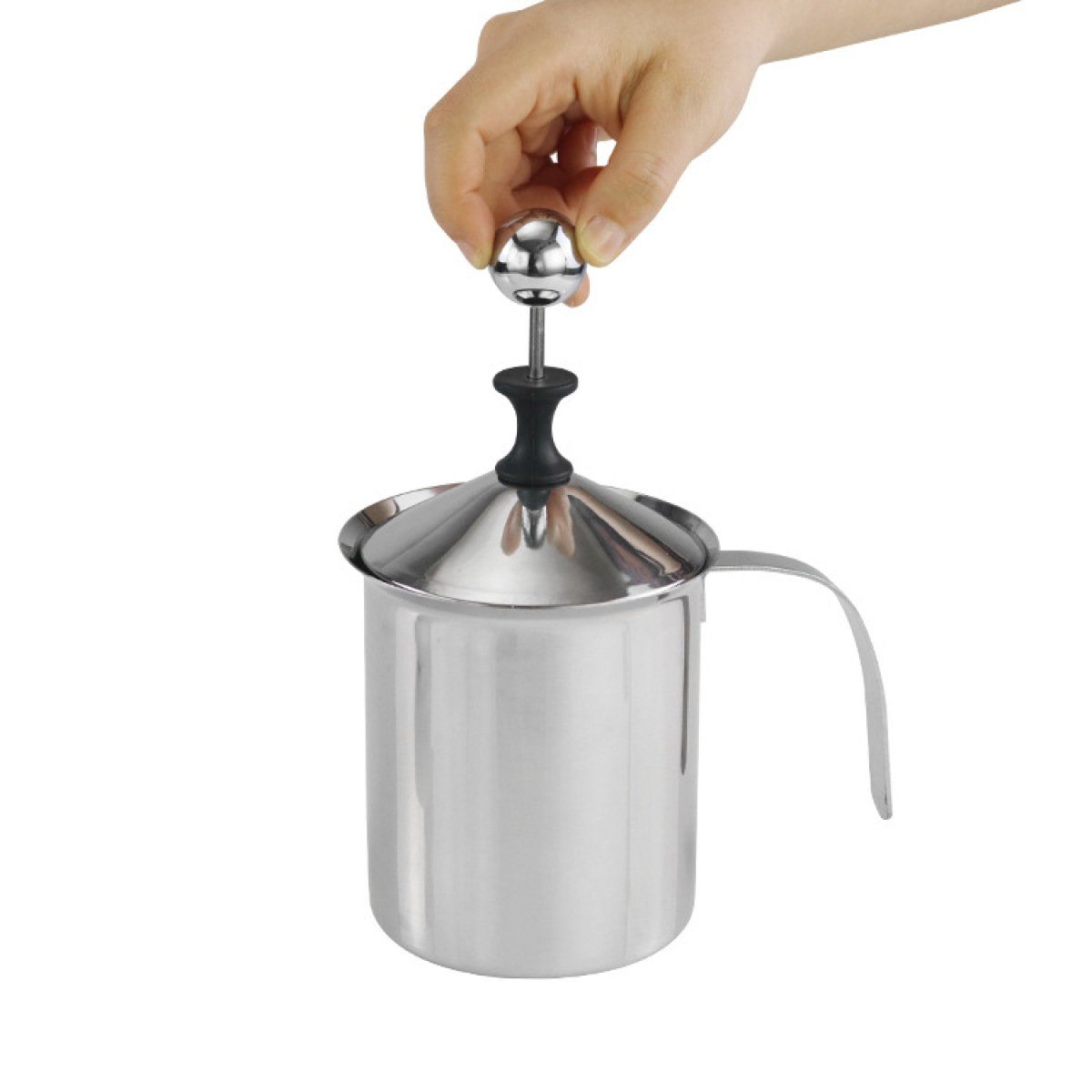ZmdecQna Milchaufschäumer Milchschäumer mit griff Latteo,Silber,Double Mesh,Manuell