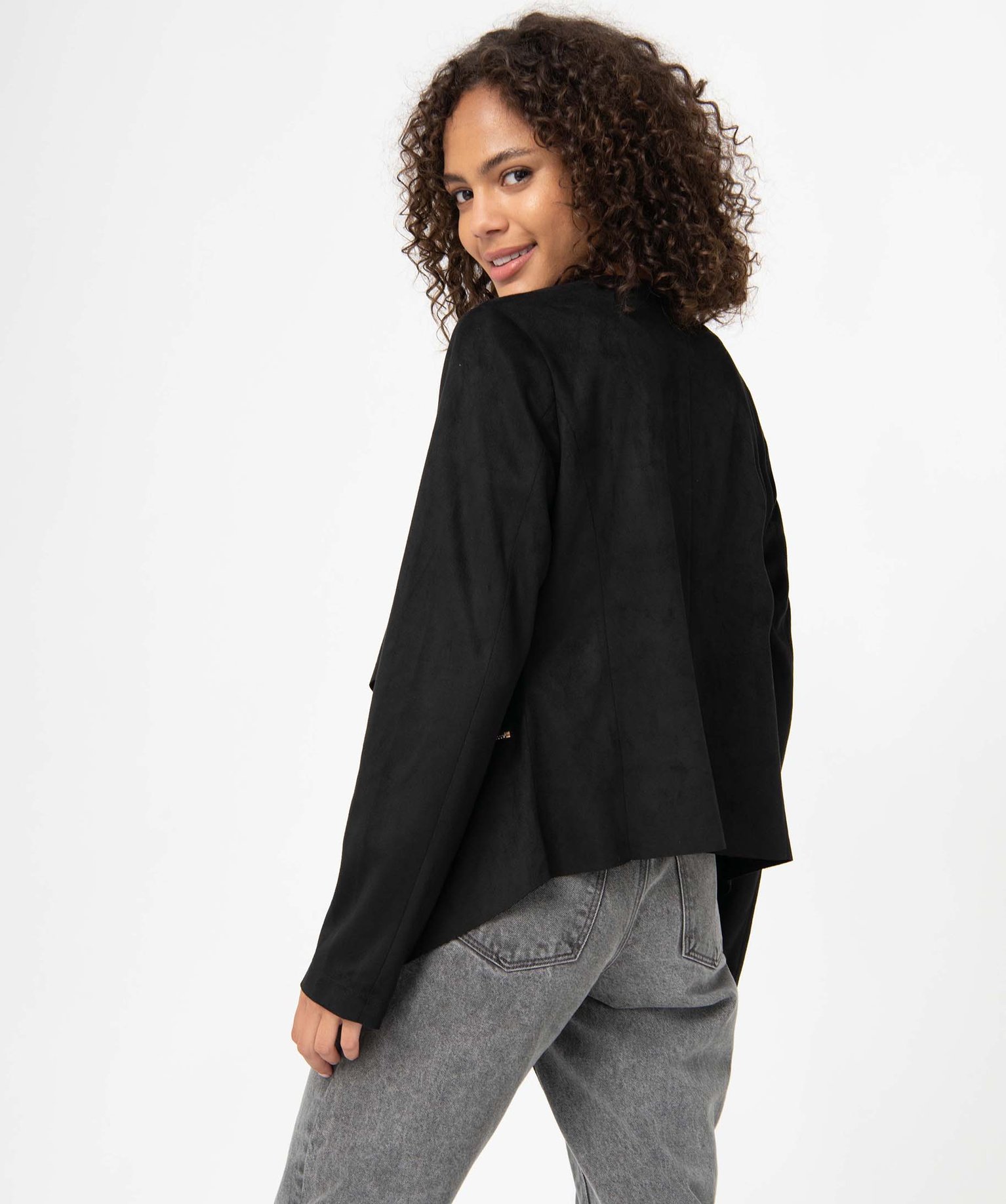 Veste femme en suédine coupe asymétrique noir | GEMO