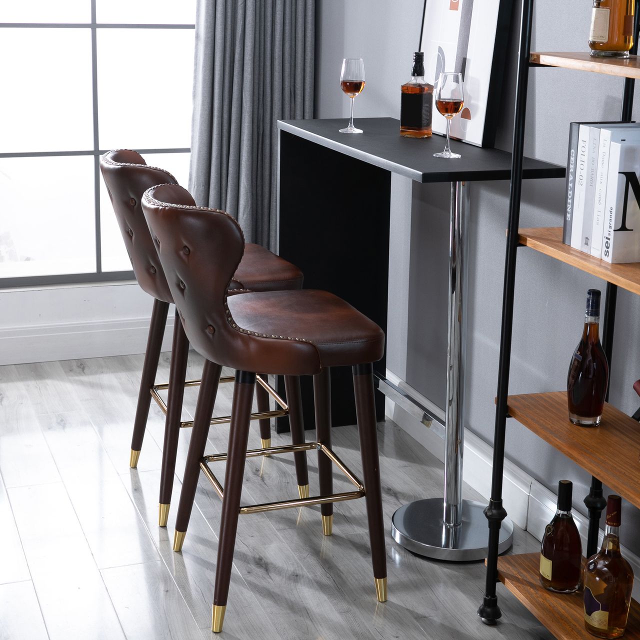 HOMCOM 2er-Set Barhocker Barstuhl Bistrohocker Esszimmerstuhl mit Fußstütze PU