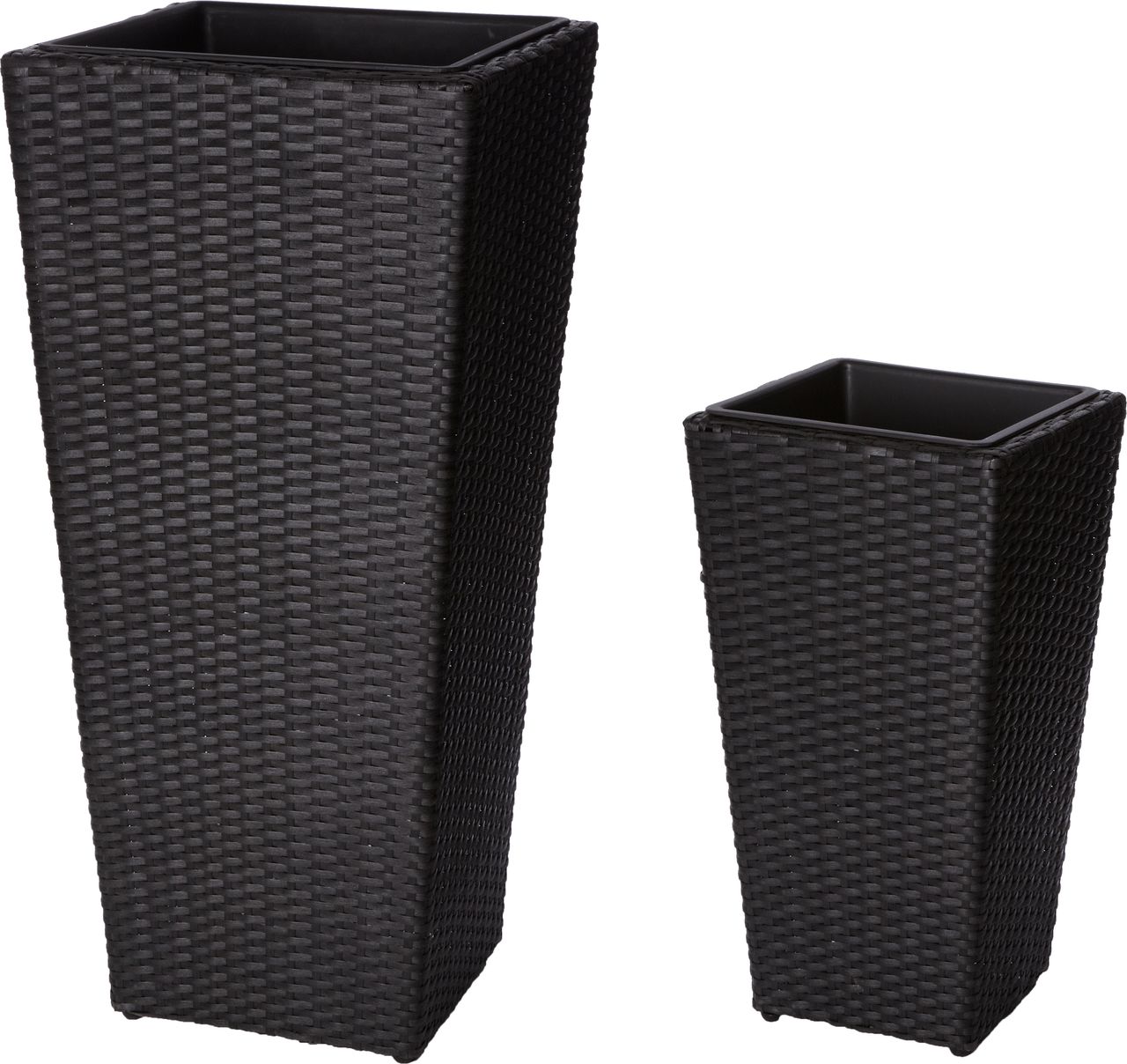 Weles Pflanzkübel Polyrattan 37 x 37 x 77 cm, 28 x 28 x 51 cm,Innen und Außen,Kunststoffeinsatz, anthrazit
