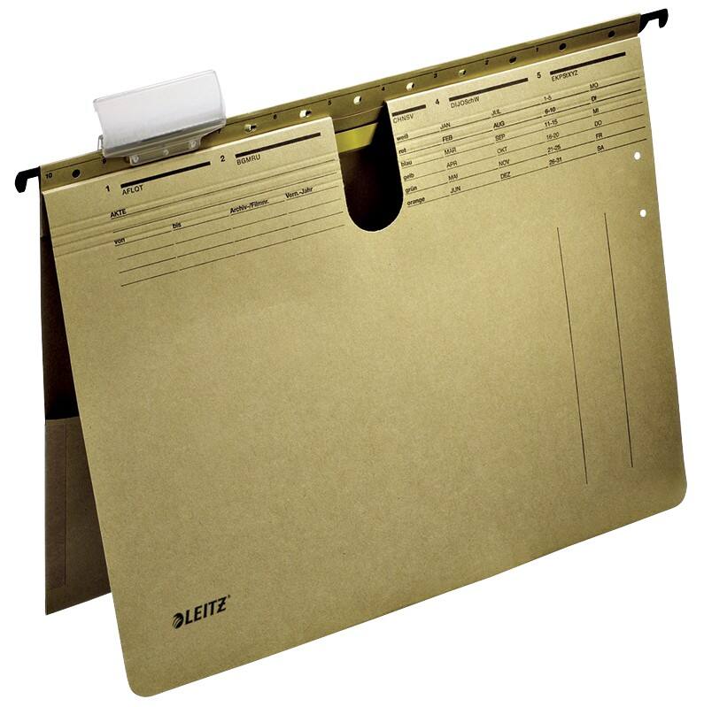 Leitz ALPHA Hängehefter 1912 DIN A4 Kaufmännische Heftung Mit Innentasche V-Base 15 mm 250 g/m² Naturbraun 100% Recycelter Natron-Karton