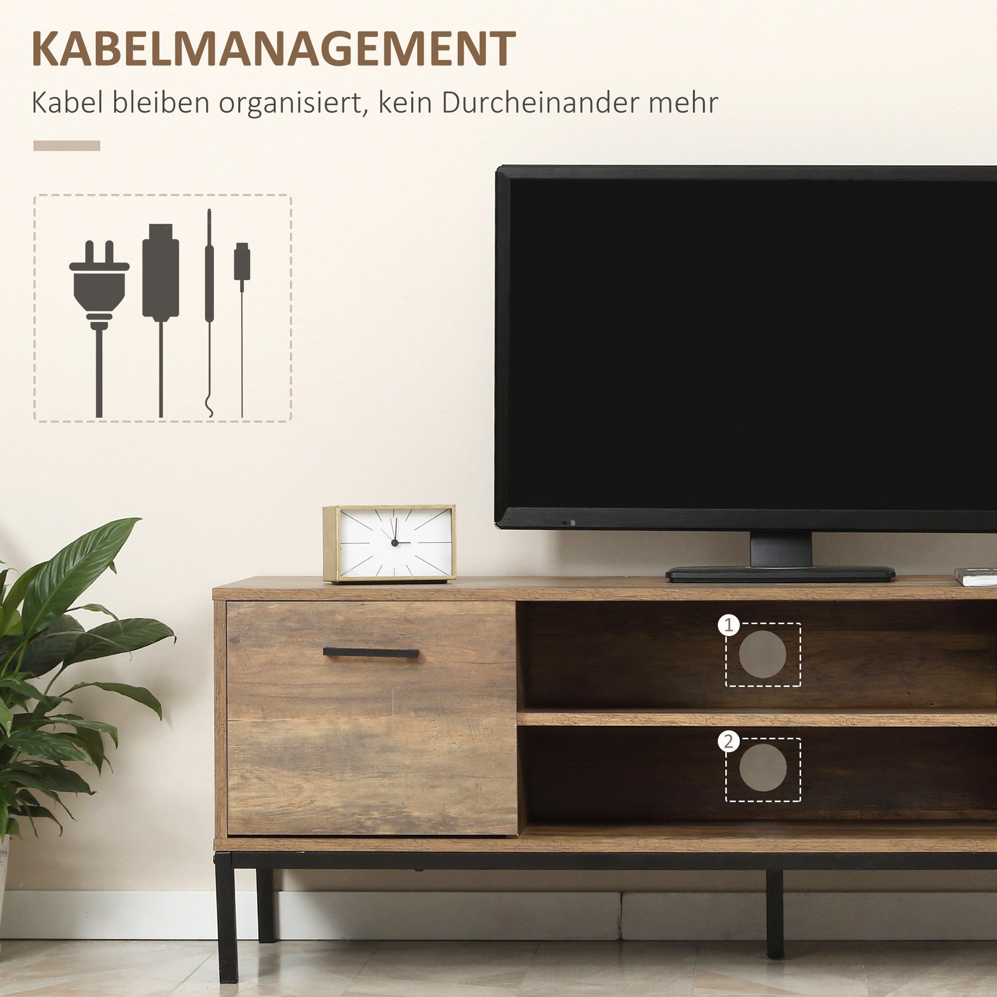 HOMCOM TV-Board TV-Schrank, TV Kommode für TV-Geräte bis zu 50 Zoll (Fernsehschrank, 1 St., TV Board), TV Bank mit Kabelöffnung