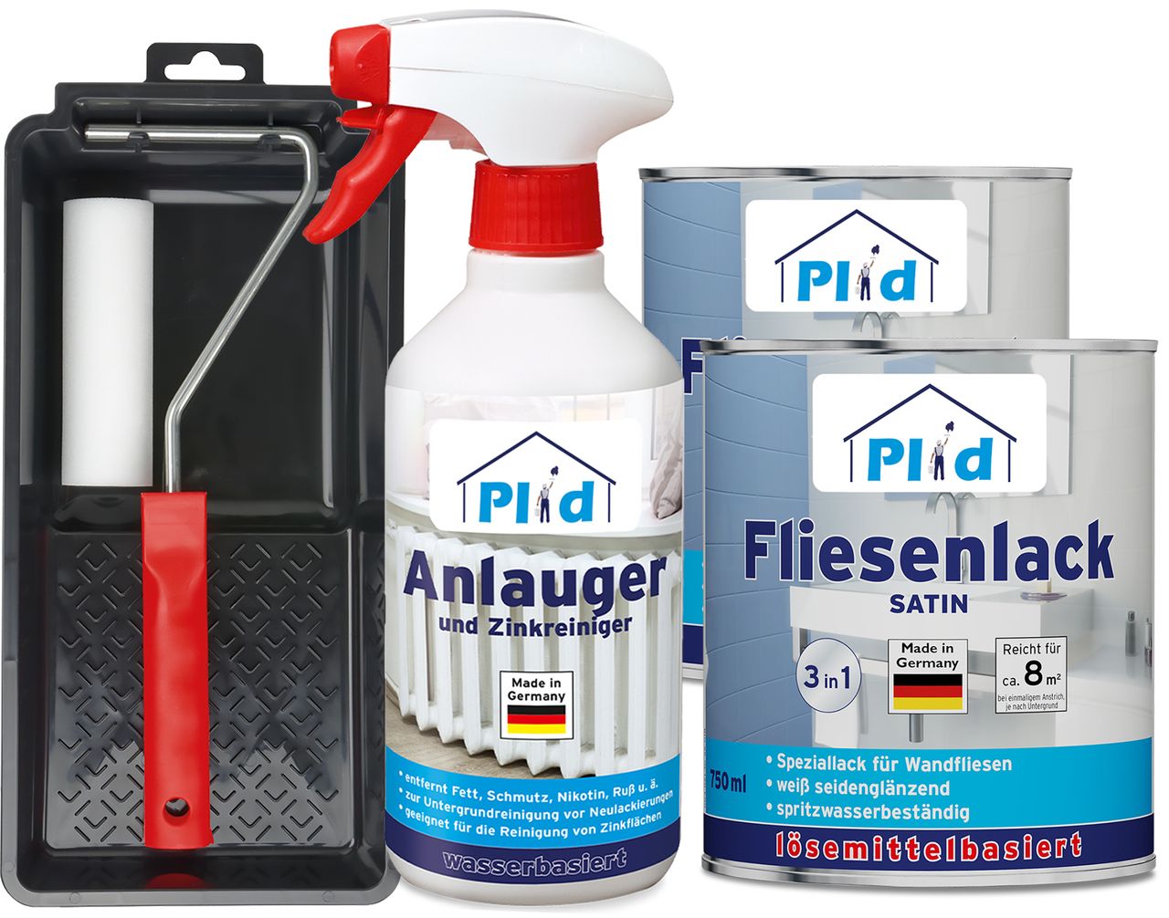 Plid Premium Fliesenlack Fliesen Lack  Fliesenfarbe Anlauger Lackierset Weiß - Seidenglänzend