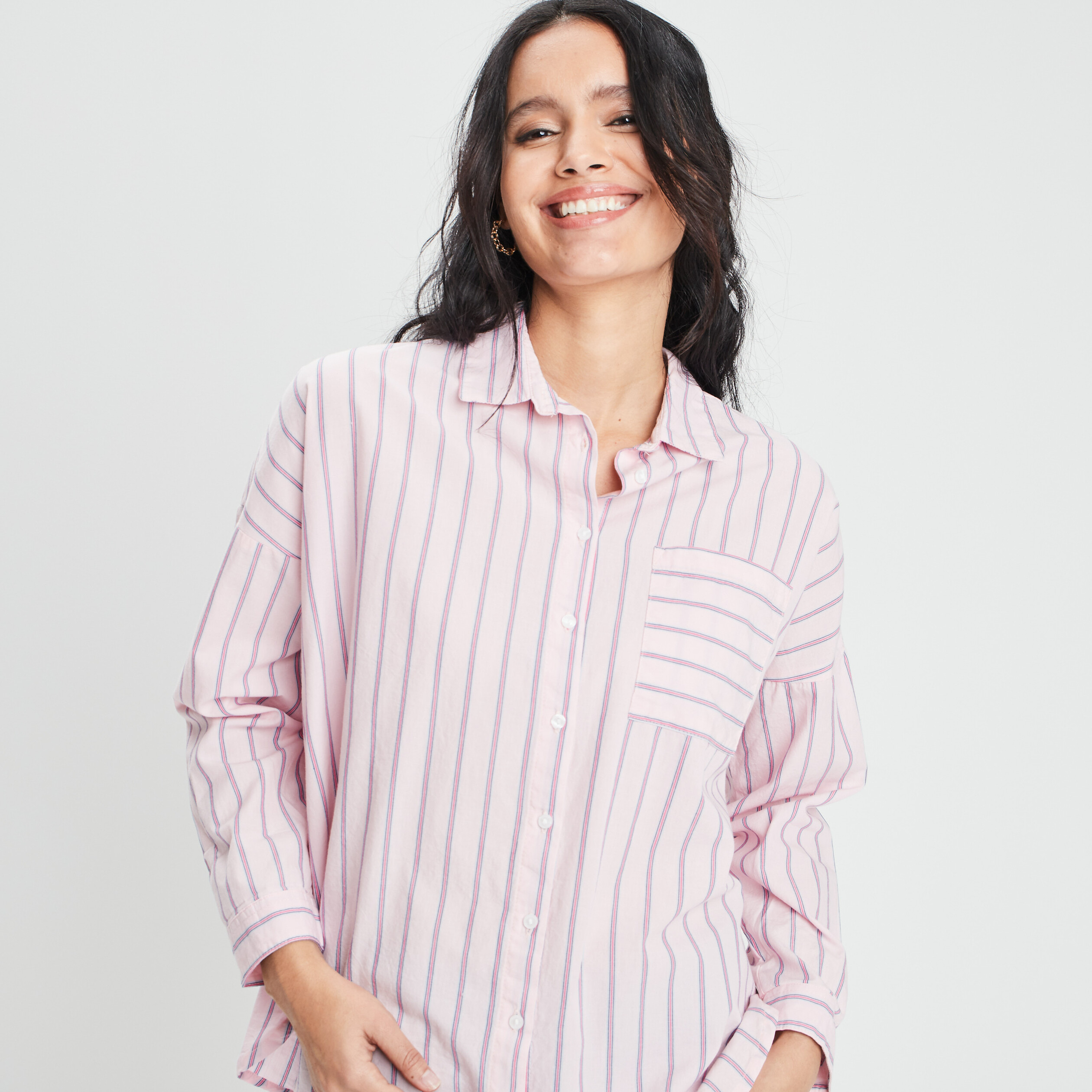 Chemise manches longues poche plaquée rose pastel femme | La Halle