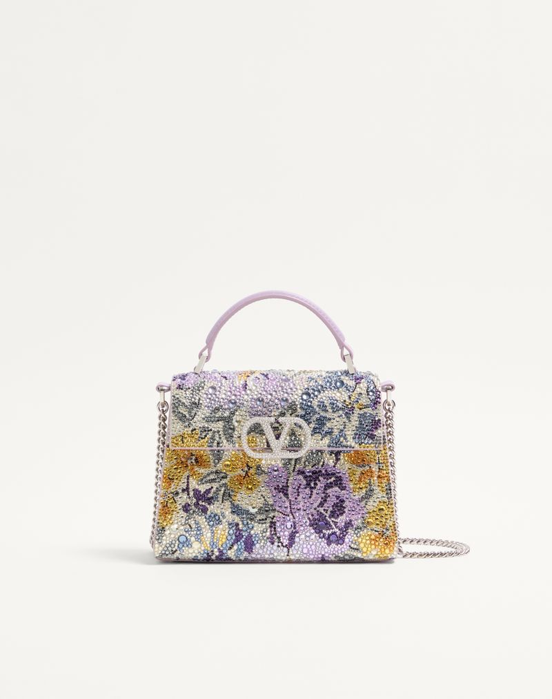 Valentino Garavani Vsling mini-håndtaske med blomstermotiv af rhinsten og juvellogo
