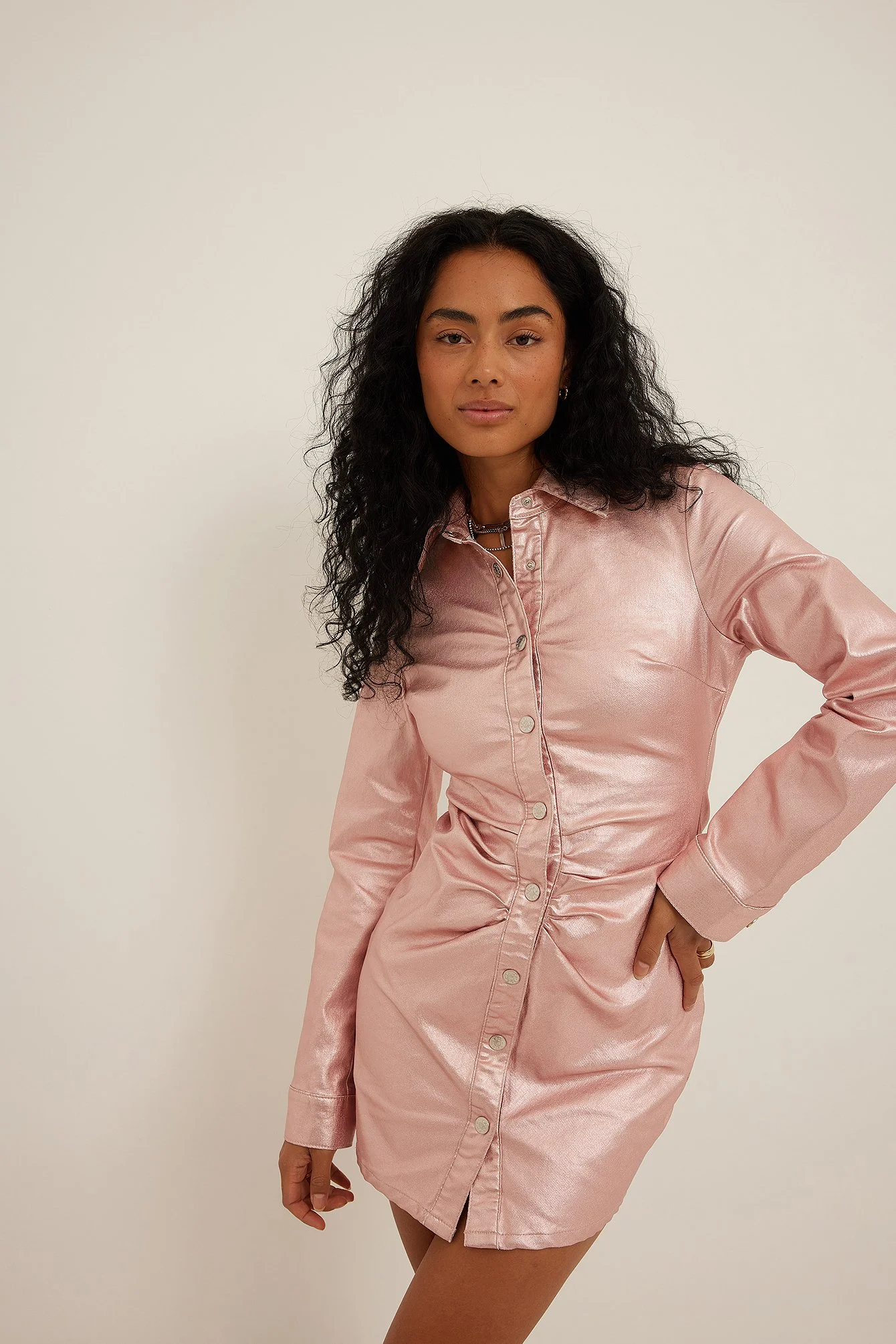 Rouched Denim Metallic Mini Dress
