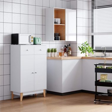 Homfa Kommode, Sideboard, Küchenschrank, mit 2 Türen und 2 Schubladen, weiß