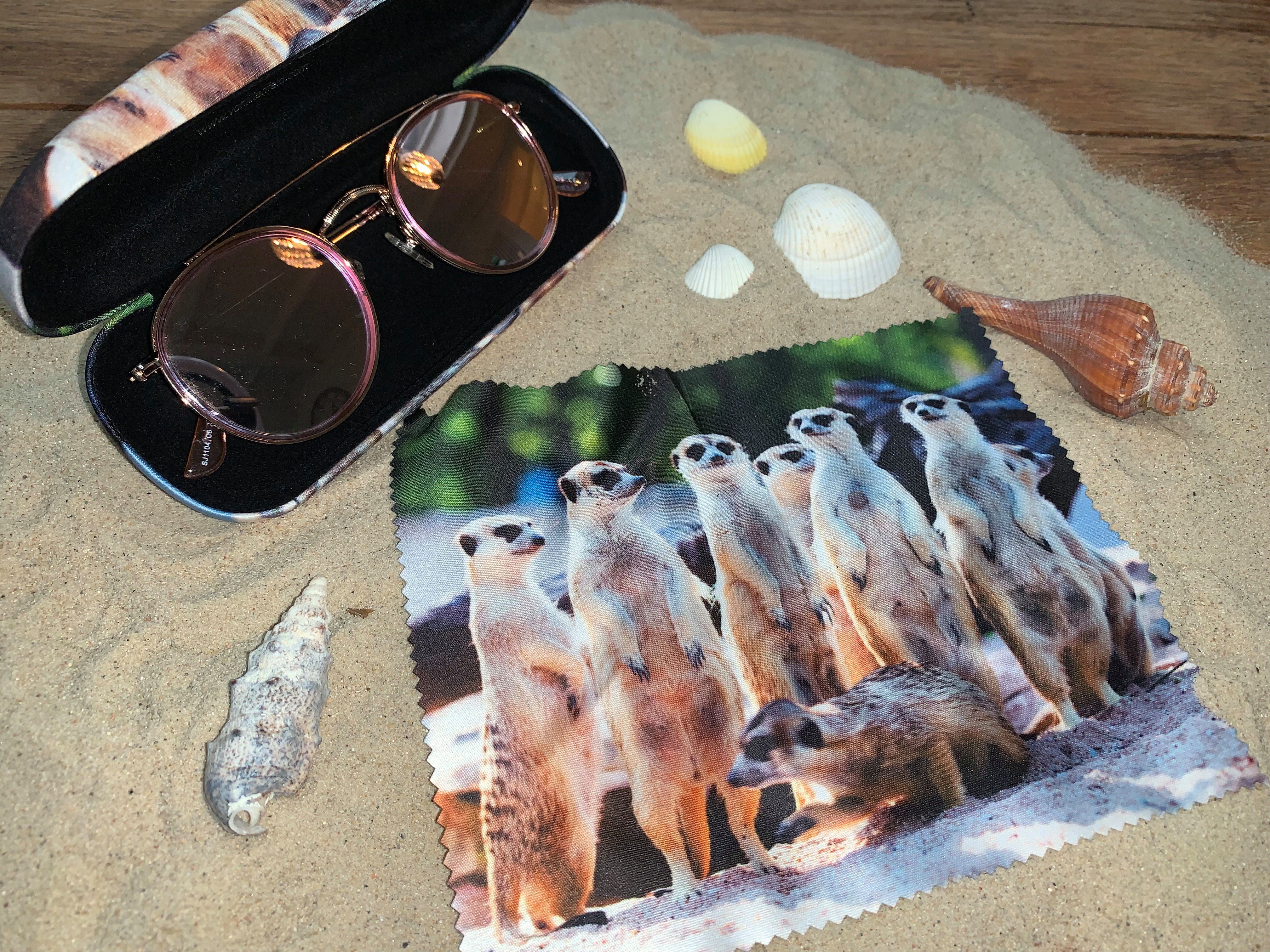 von Lilienfeld Brillenetui Brillenetui Erdmännchen Surikate Meerkatzen Brillenputztuch, Stabiles Hardcase Set mit Stoff bezogen