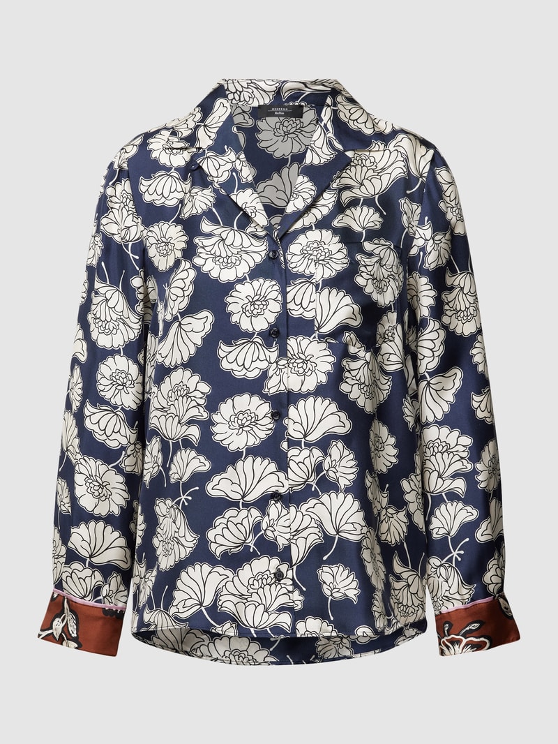 Bluse aus Seide mit floralem Motiv-Print Modell 'PALLA' in marineblau