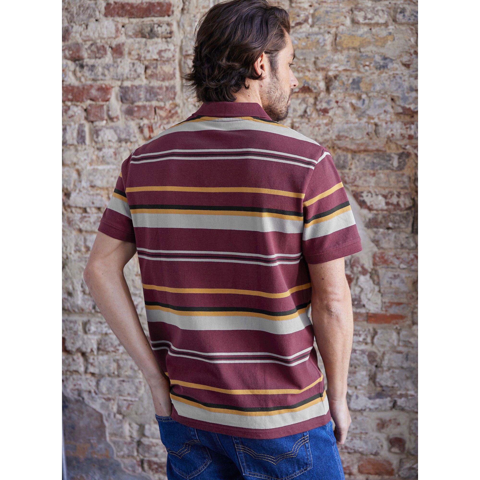 Polo maille piquée rayée, manches courtes