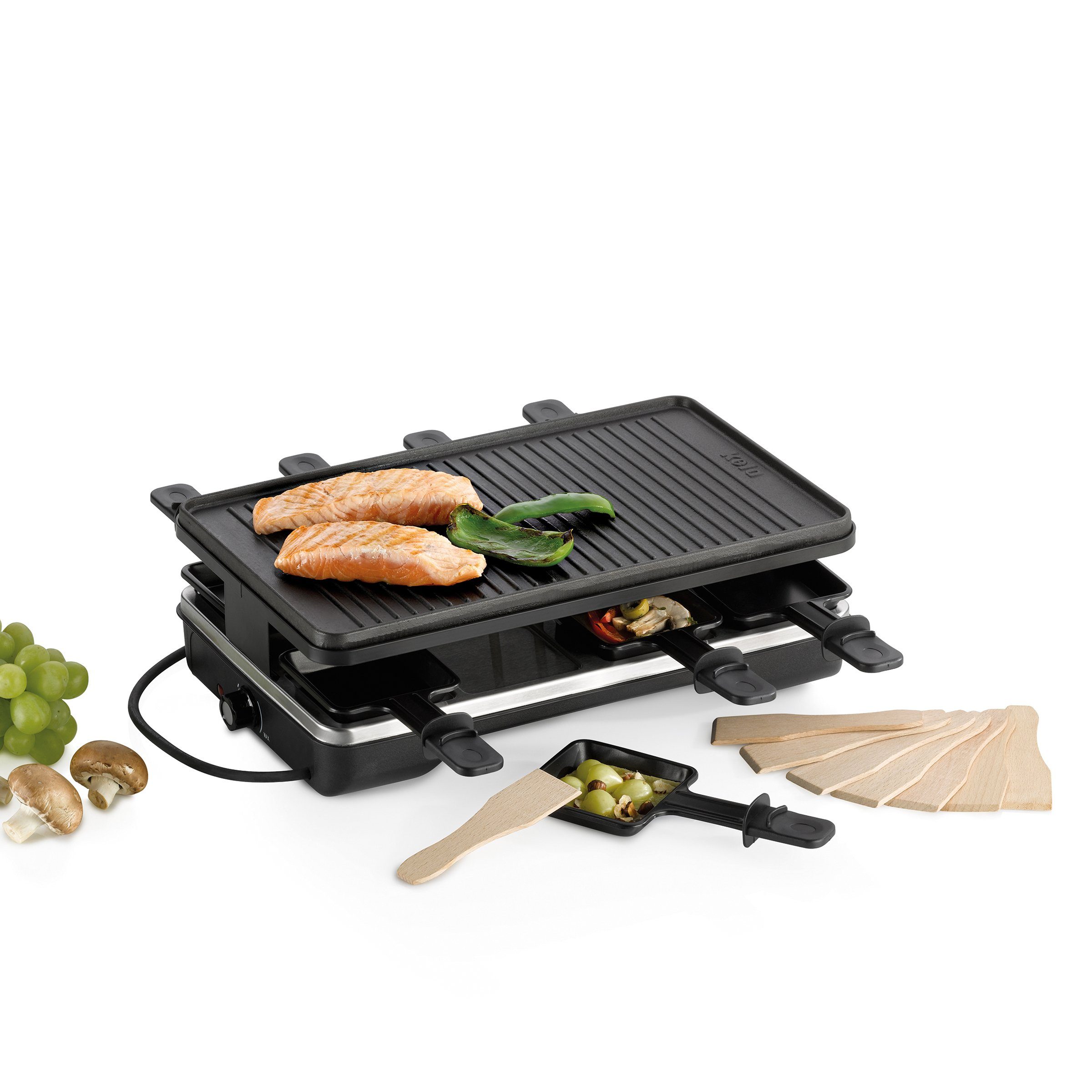 kela Raclette Geneva, 8 Raclettepfännchen, 1200,00 W, 8 Personen, drehbare Grillplatte, stufenlos regulierbar, 2m Kabel