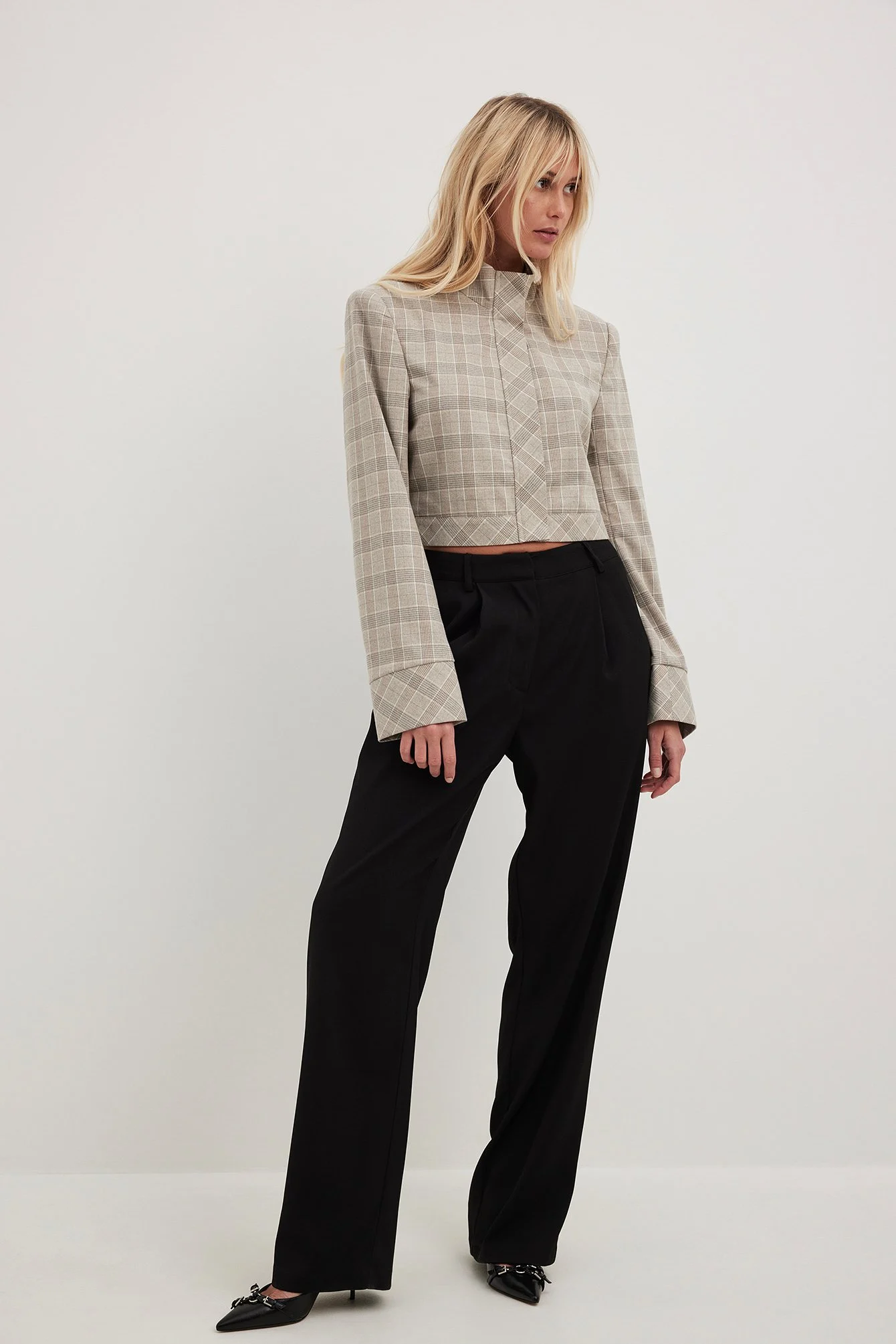 Dünne cropped Jacke mit Karomuster