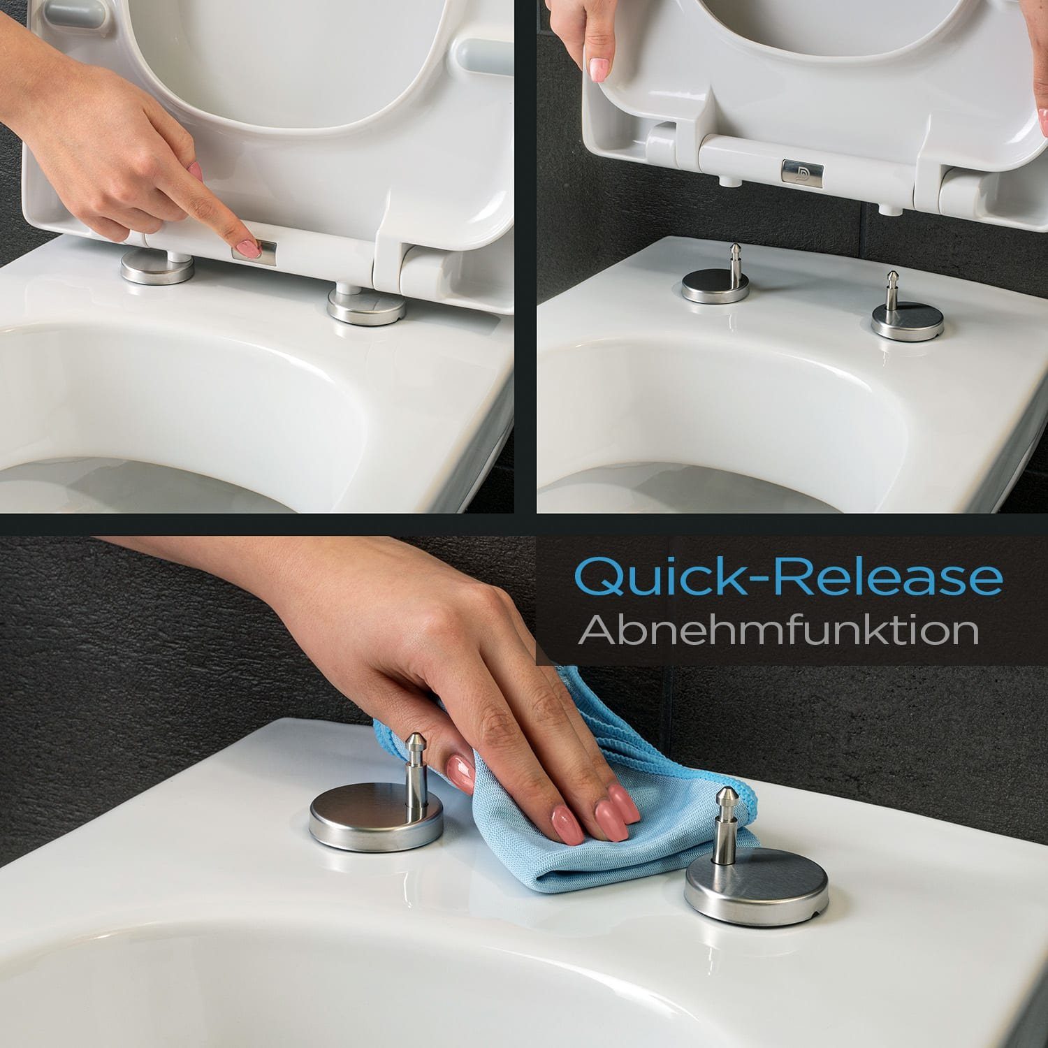 blumfeldt WC-Sitz Lamera Toilettendeckel eckige Form Absenkautomatik antibakteriell, Absenkautomatik, antibakterielle Oberfläche, Quick-Release-Funktion