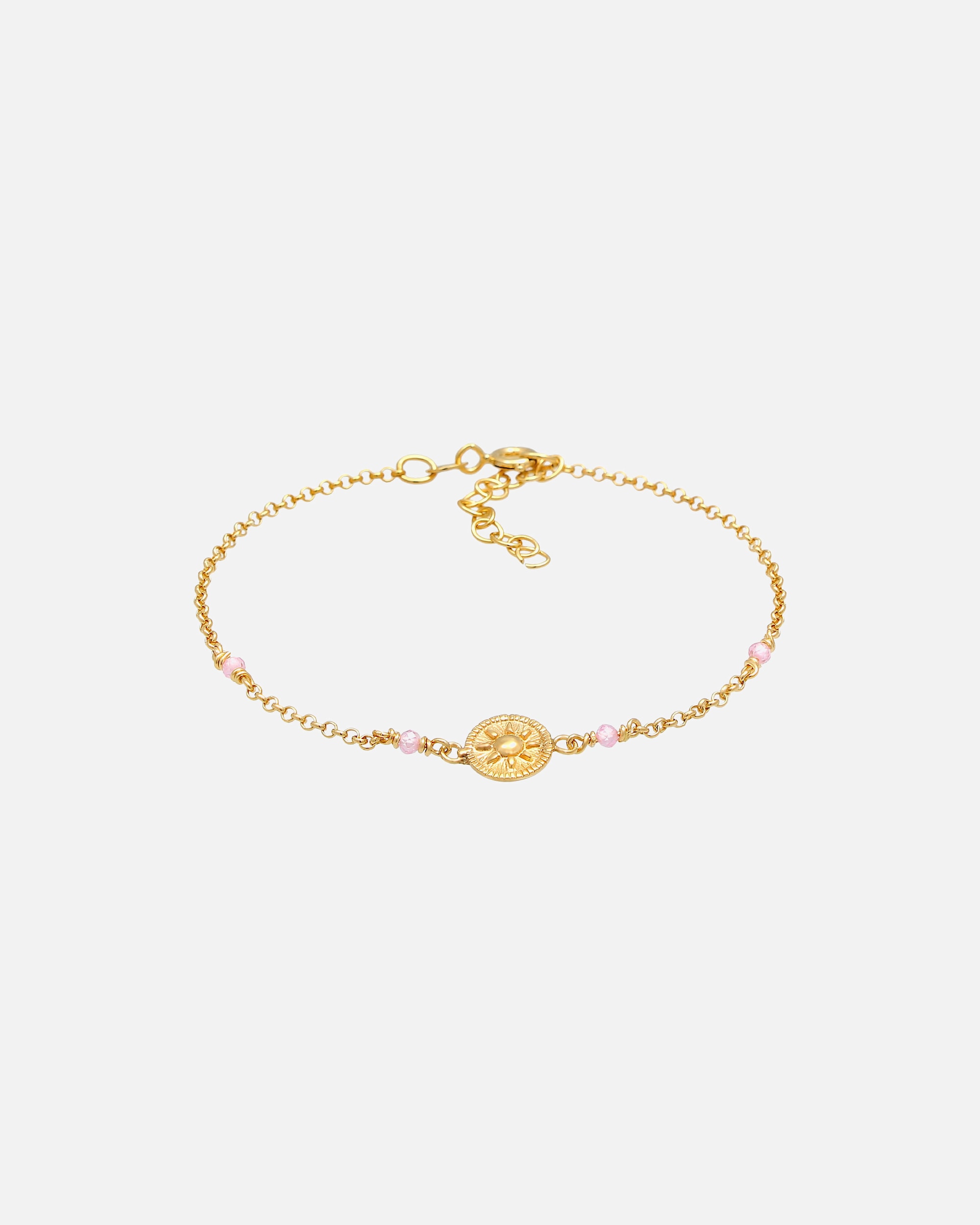 Elli Ladies Sun Vintage Trend Adjustable Coin with Rose Quartz in 925 Sterling Silver Gold Plated