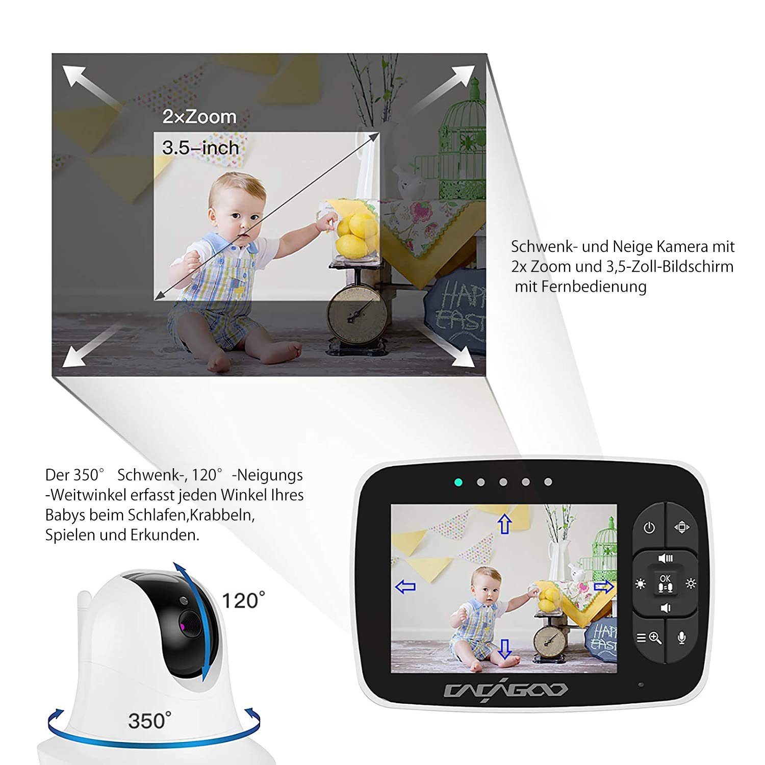 Mutoy Video-Babyphone Babyphone mit kamera, Gegensprechfunktion und Smart ECO-Modus
