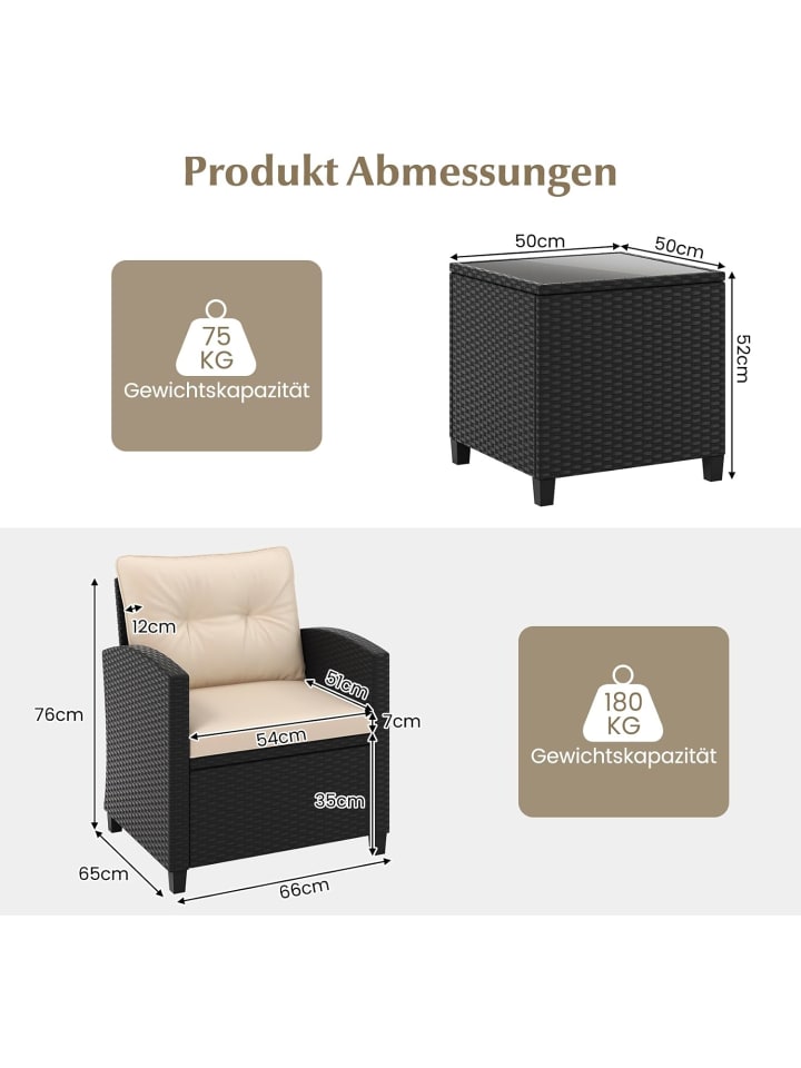 COSTWAY 3 tlg. Rattan Gartenmöbel Set in Hellbraun günstig kaufen onesize