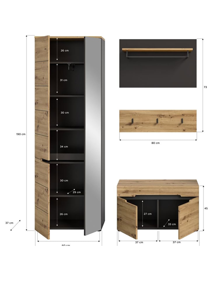 ebuy24 Garderobenmöbel Canu Eiche 160 x 37 cm günstig kaufen onesize