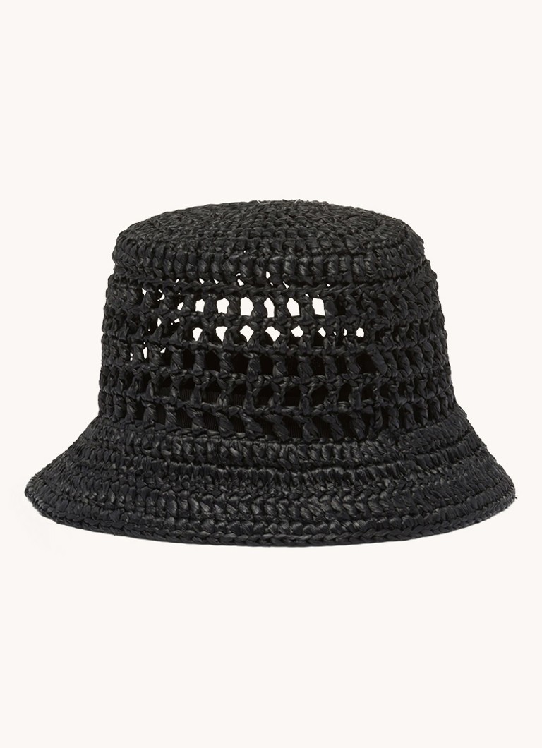 Cappello a secchiello Prada in rafia con logo ricamato