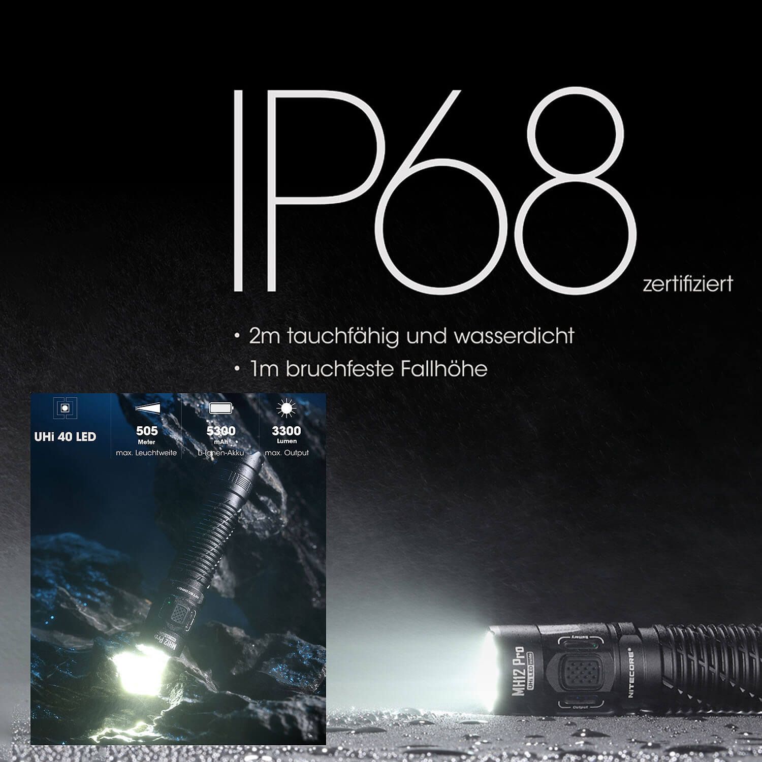 LED Taschenlampe MH12 Pro - 3300 Lumen, UHi 40 LED