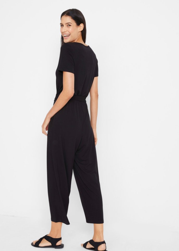 Jersey-Jumpsuit mit V-Ausschnitt, kurzarm
