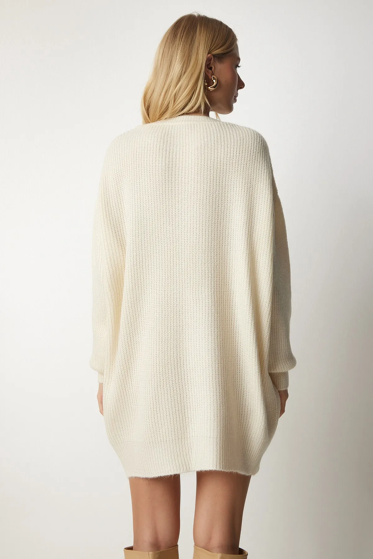Happiness İstanbul  Damen Bone Oversize Langes Basic Strick-Sweatshirt BV00099