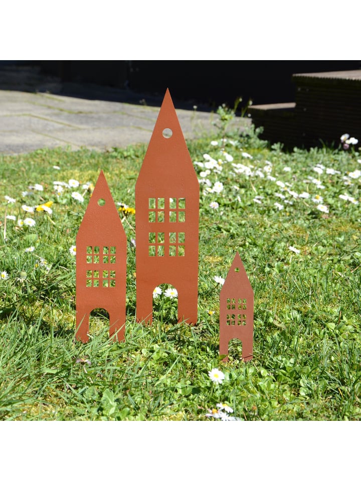 UNUS 3er Set Gartenstecker Rost Häuser in Braun günstig kaufen onesize