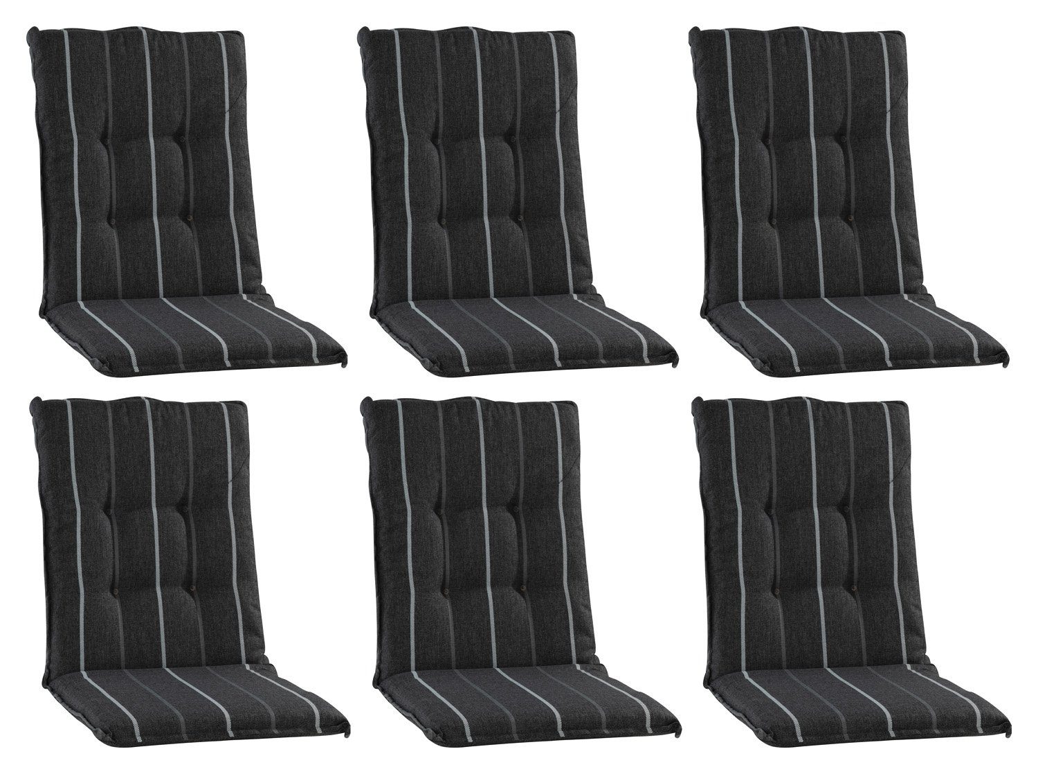 GO-DE Polsterauflage OVENA, B 50 x L 108 cm, Schwarz, 6er Set, (Set, 6 St), Gartenstuhlauflagen für Mittellehnstühle