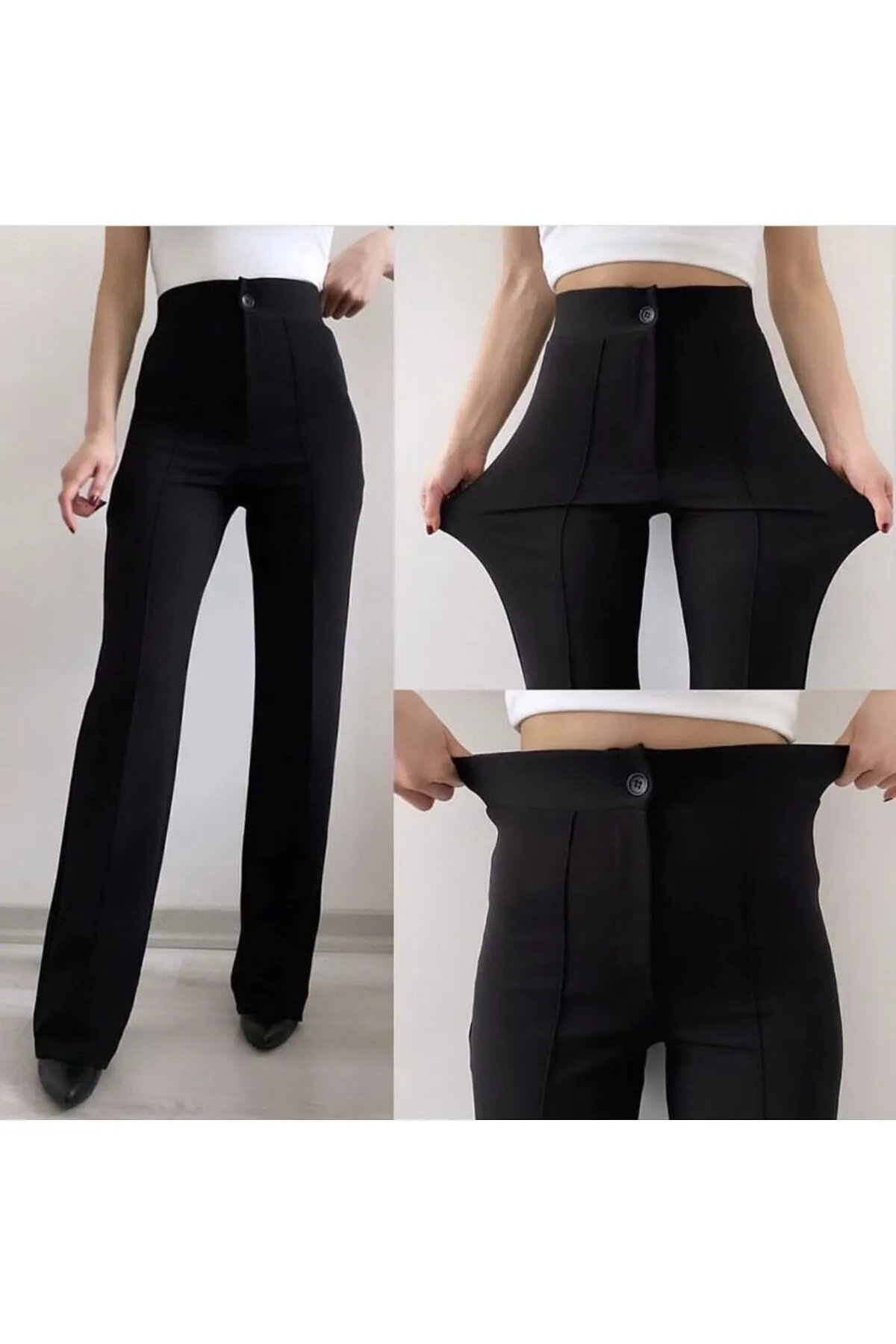 miyase life  Lycra-Kreppstoff – Spaghettihose mit Streifen vorne