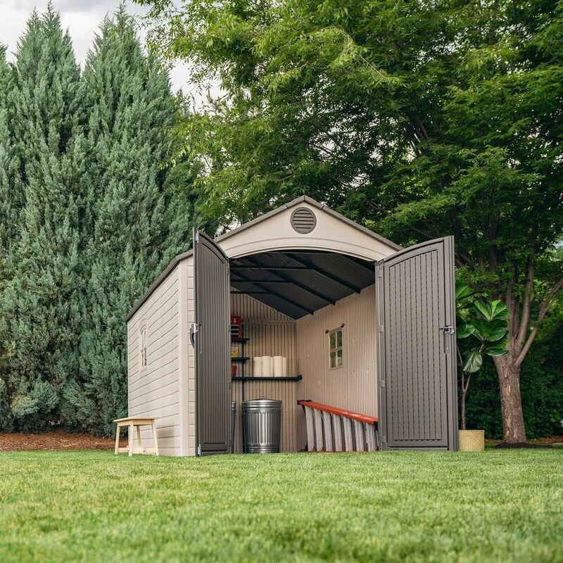 8' wide x 12.5' deep plastic storage shed