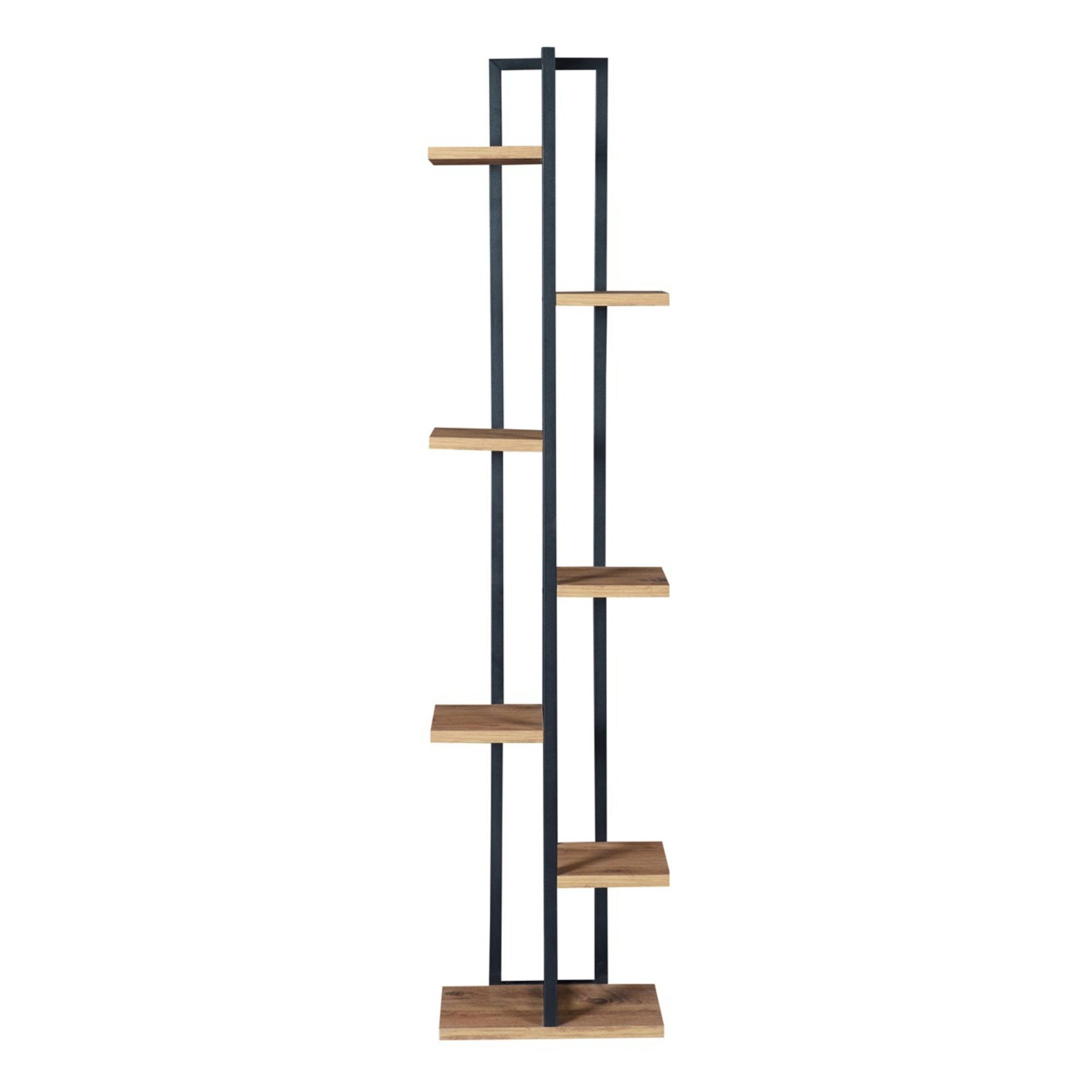 en.casa Blumenständer, Somero Pflanzenregal 150x34x21cm, Schwarz/Walnuss-Optik