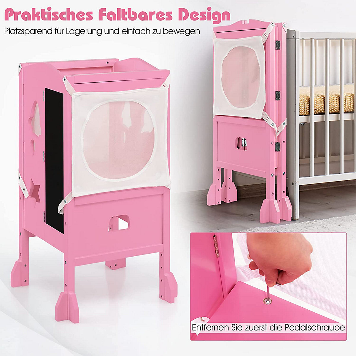 Lernturm Tritthocker klappbar mit Tafel & Sicherheitsnetz