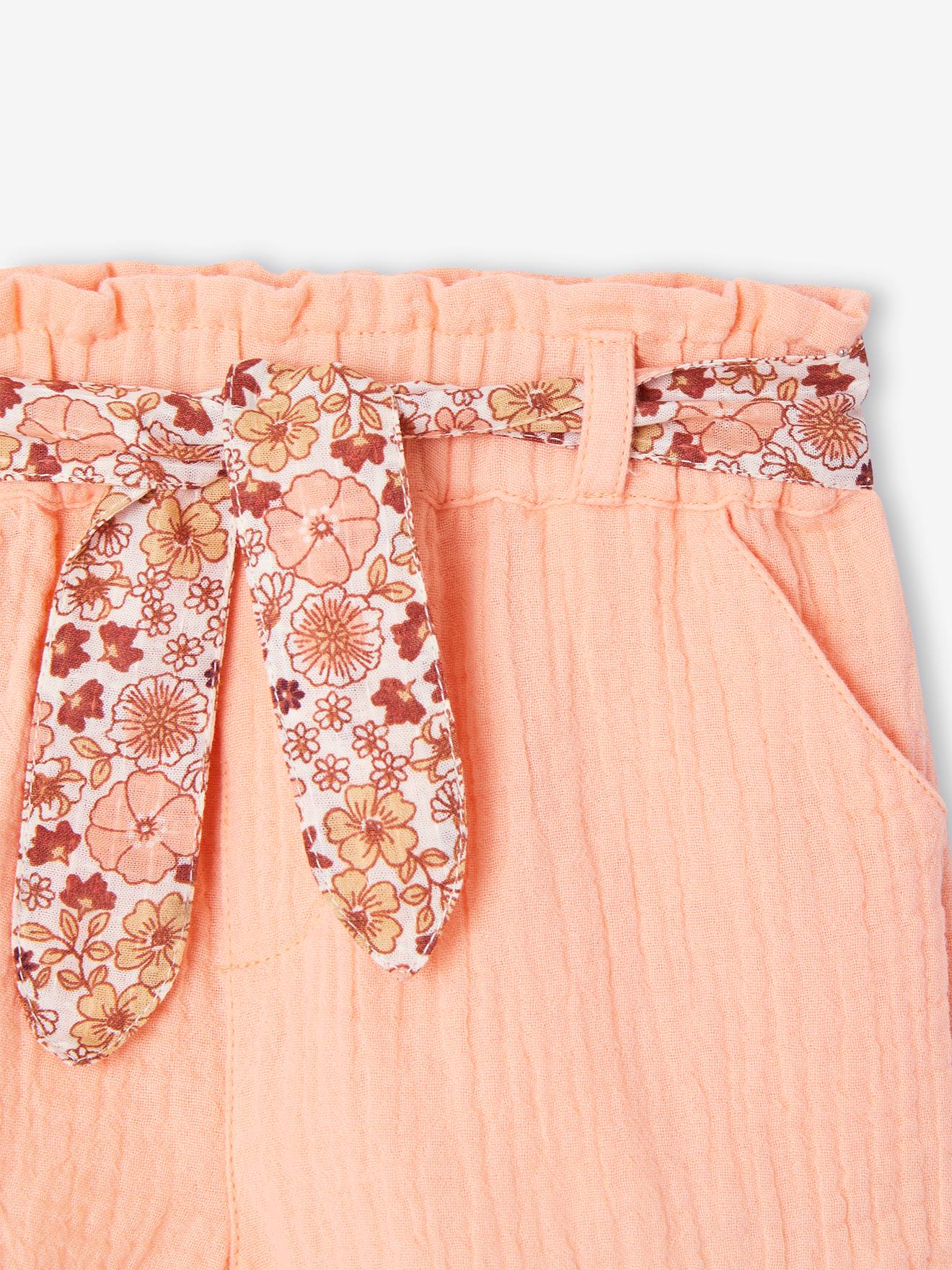 Vertbaudet Baby Musselin-Shorts mit Blumengürtel - aprikose