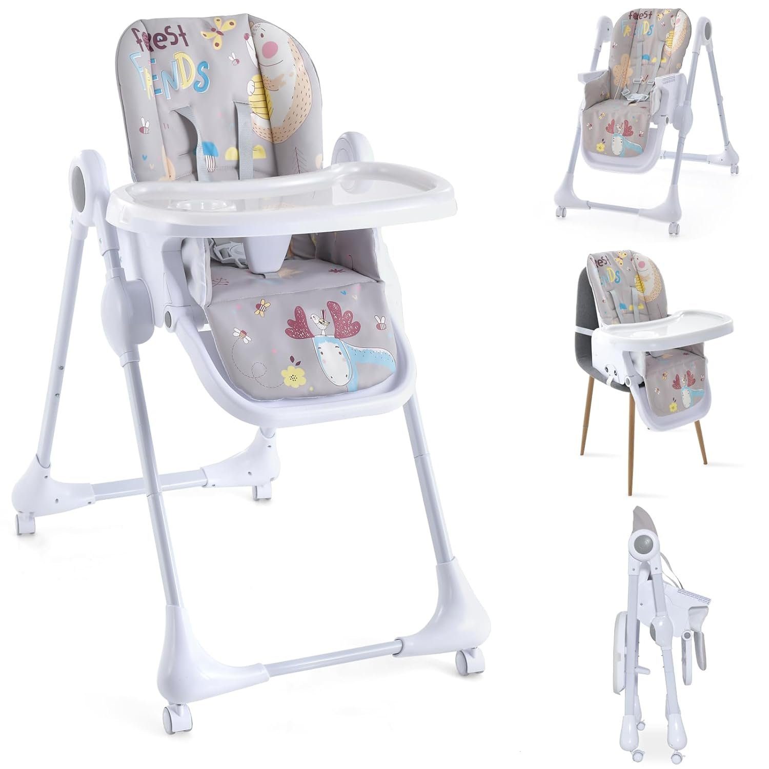 KOMFOTTEU Hochstuhl 3-in-1, mit Rollen für Kinder 6-36 Monate