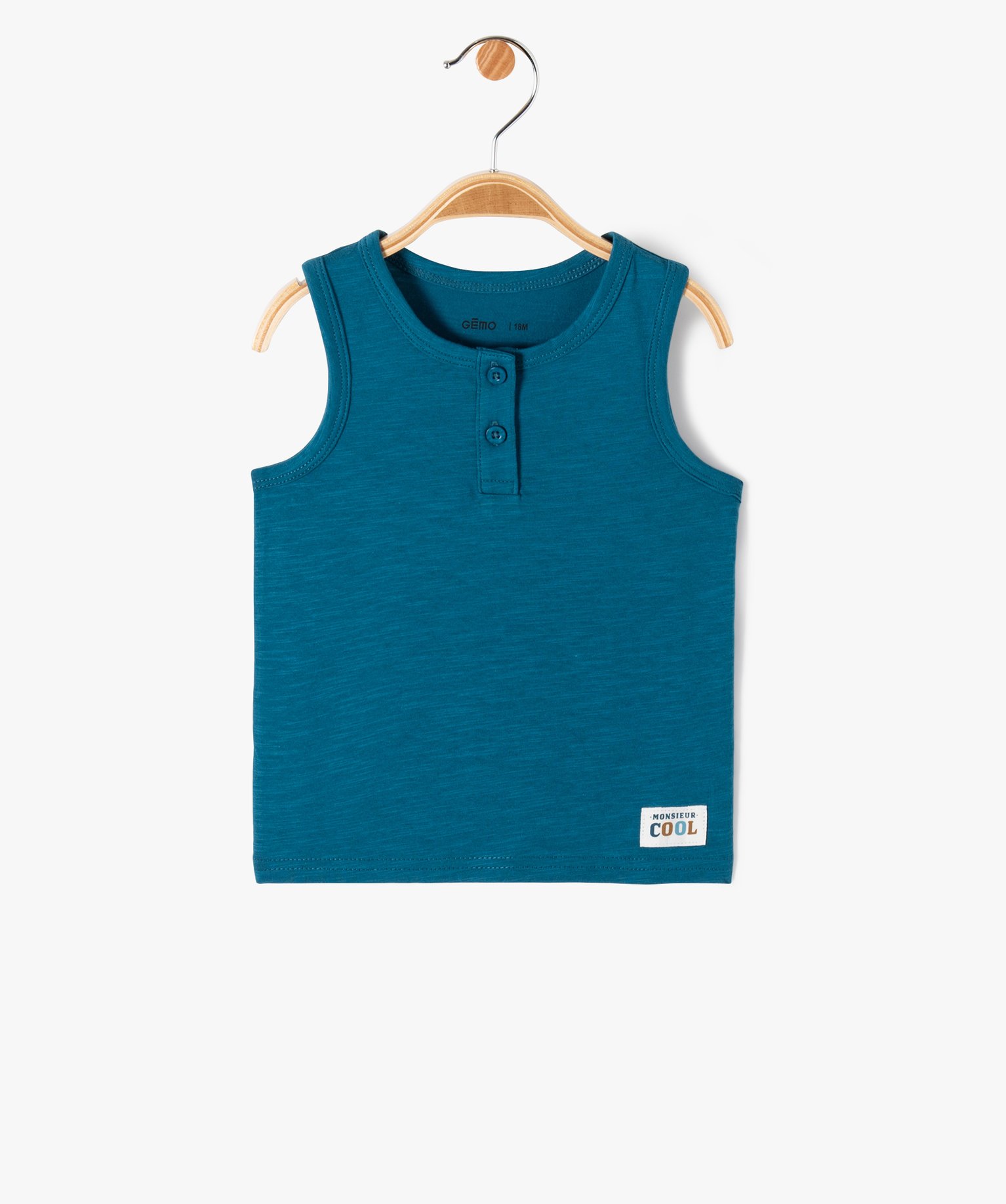 Débardeur uni avec col rond boutonné bébé Garçon bleu fonce | GEMO