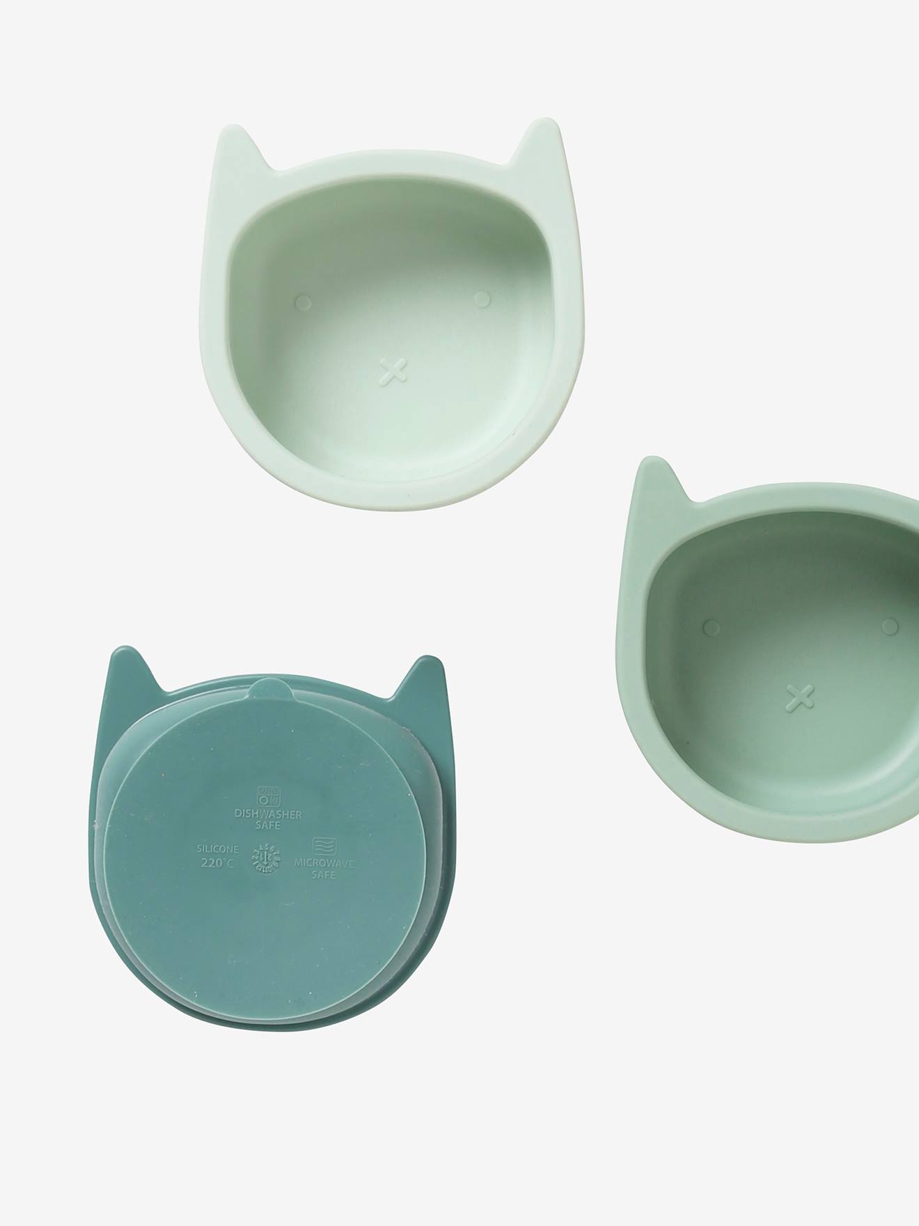 Lot de 3 bols en silicone Chat lot vert