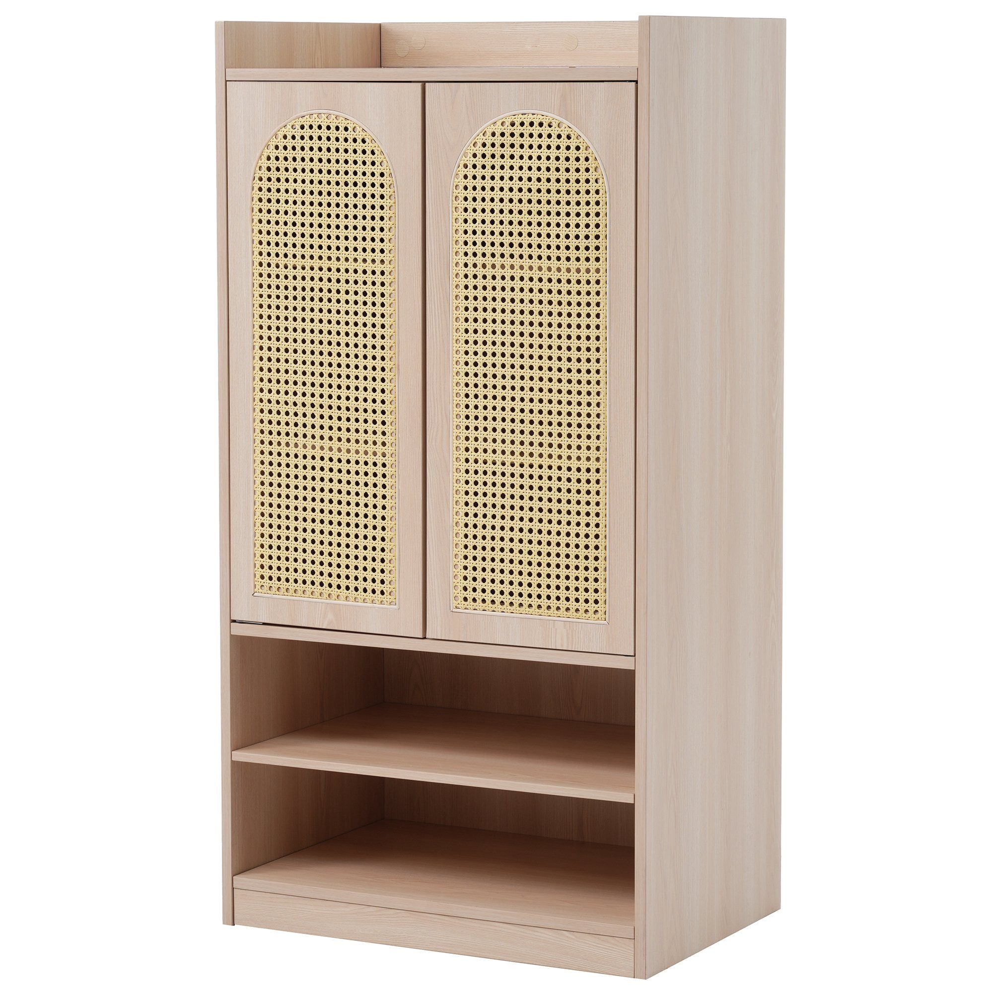 OKWISH Highboard sideboard (Sideboard mit Polyrattan-Tür), Mit verstellbaren Einlegeböden, Schuhschrank Landhausstil
