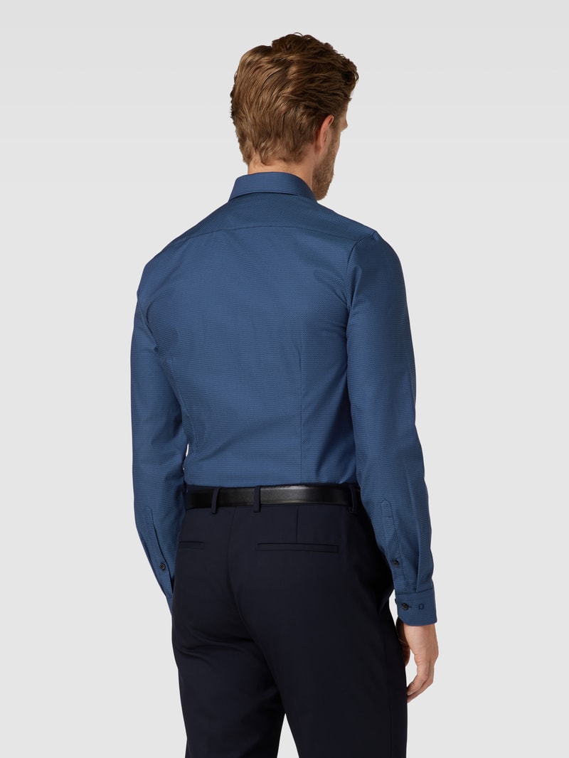 Super Slim Fit Business-Hemd mit Allover-Muster in marineblau
