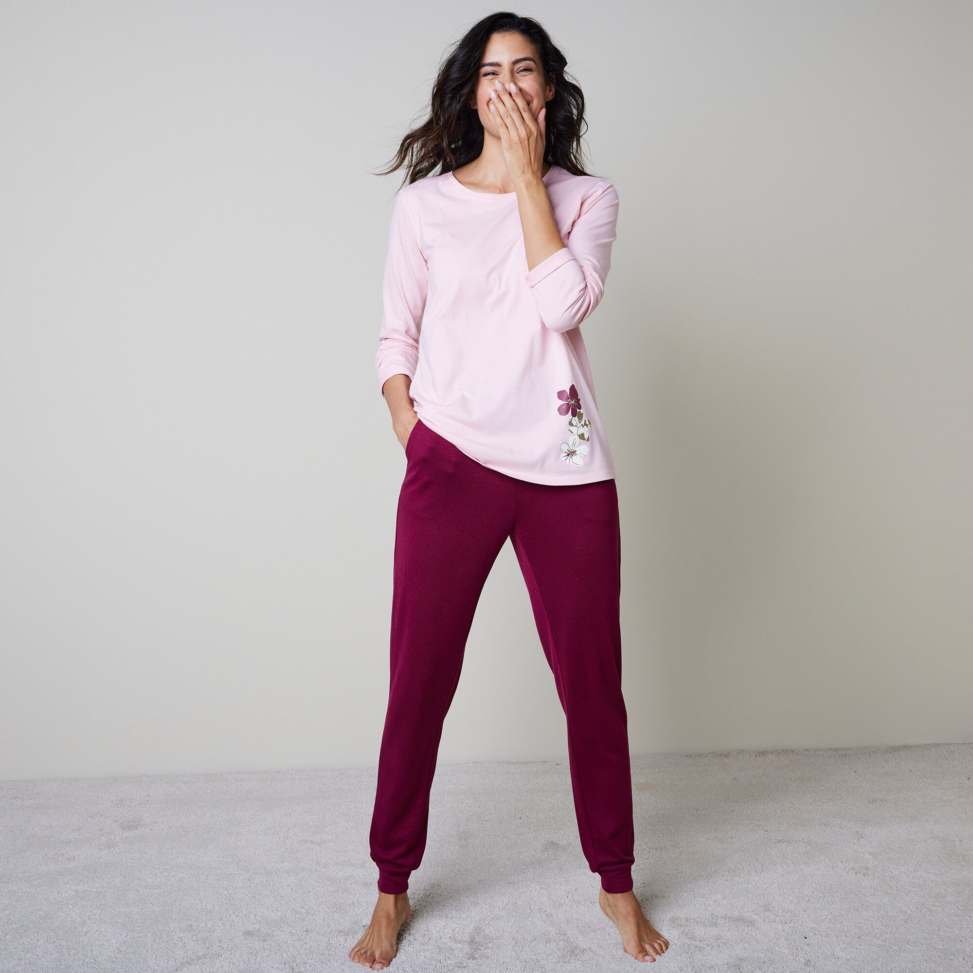 T-shirt pyjama manches longues imprimé fleuri